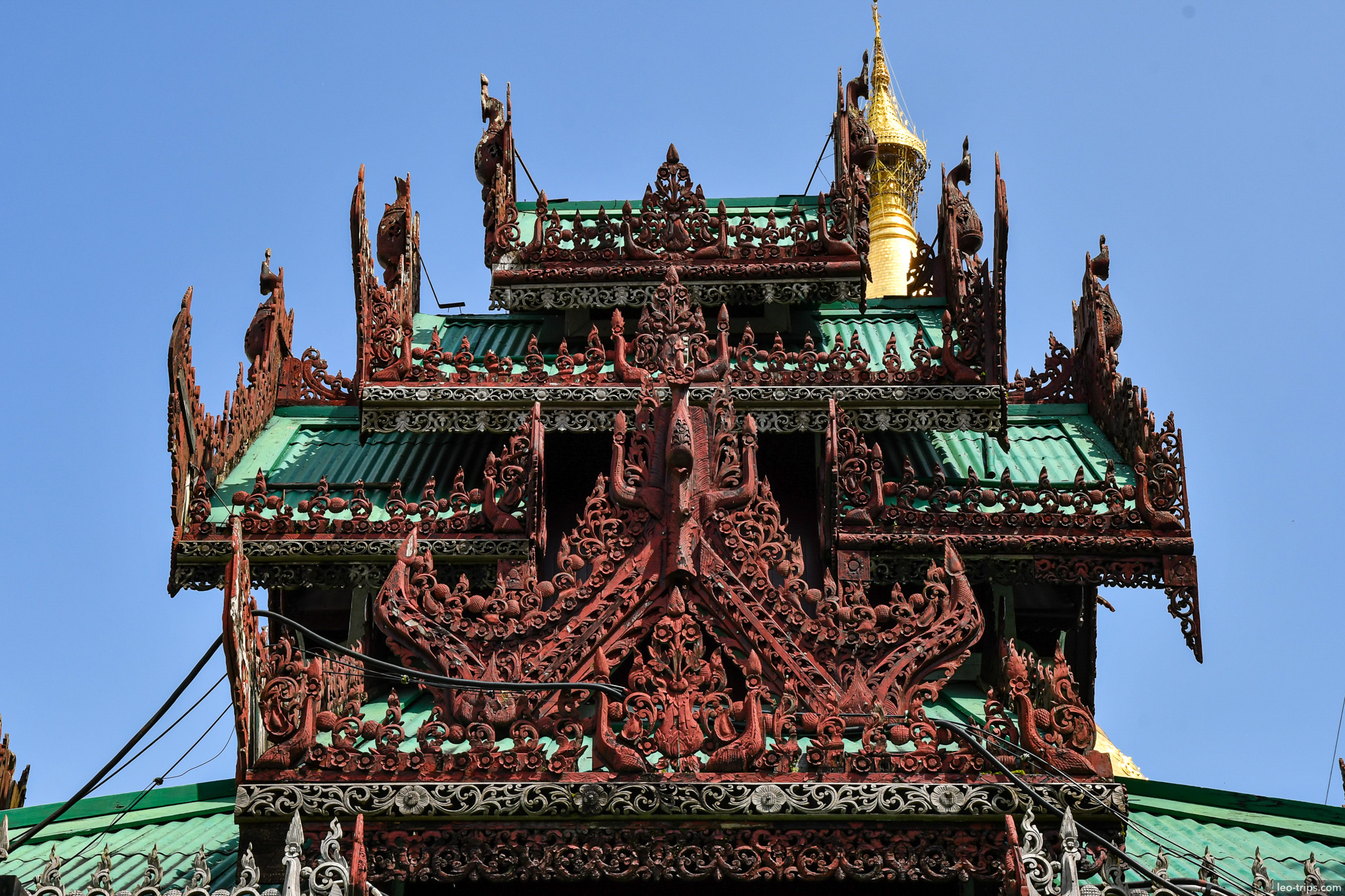 yangon shwedagon pagoda ornate wooden carved pavilion roof yangon