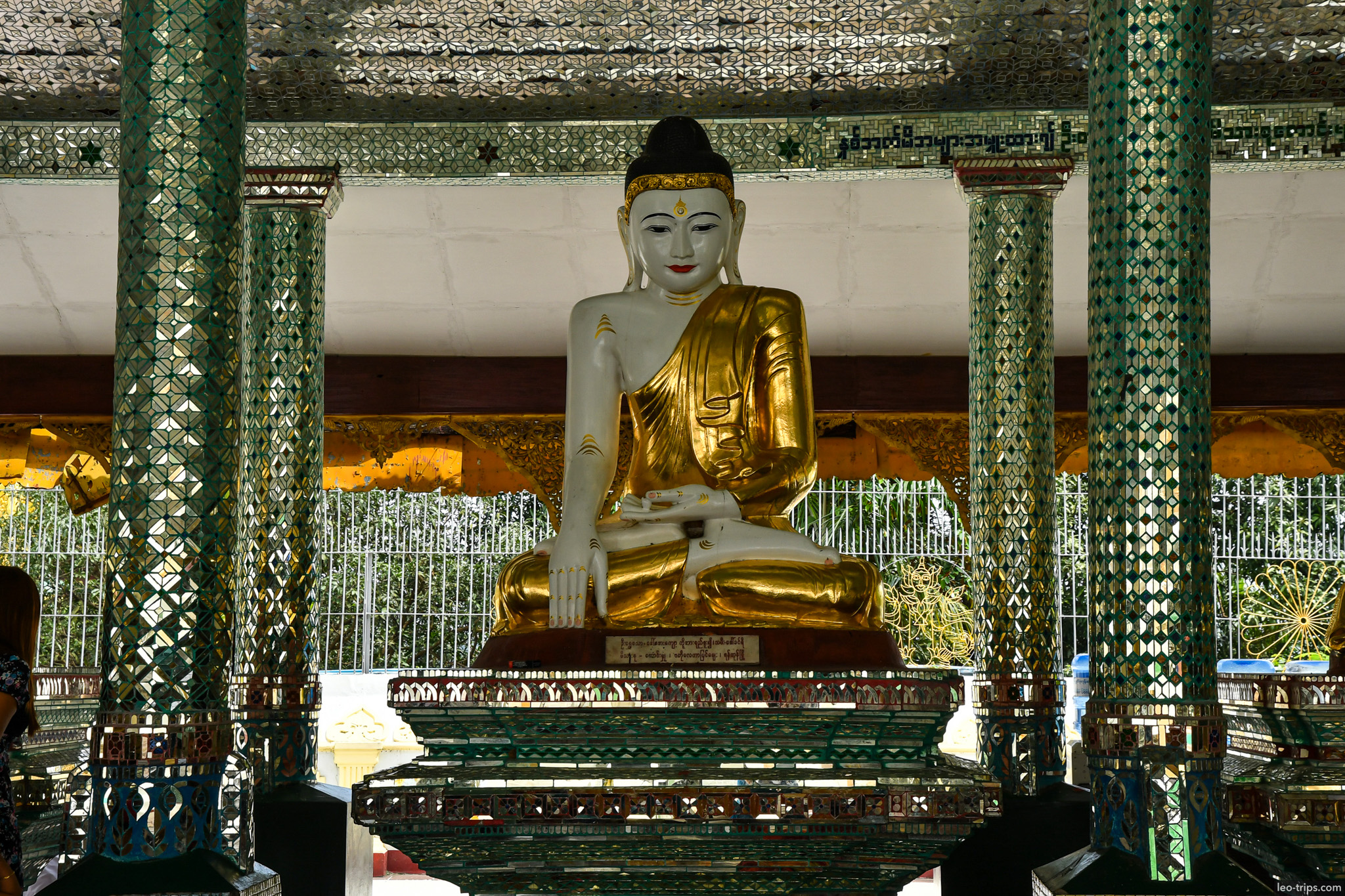 yangon shwedagon pagoda seated buddha mosaic mirror pavilion yangon
