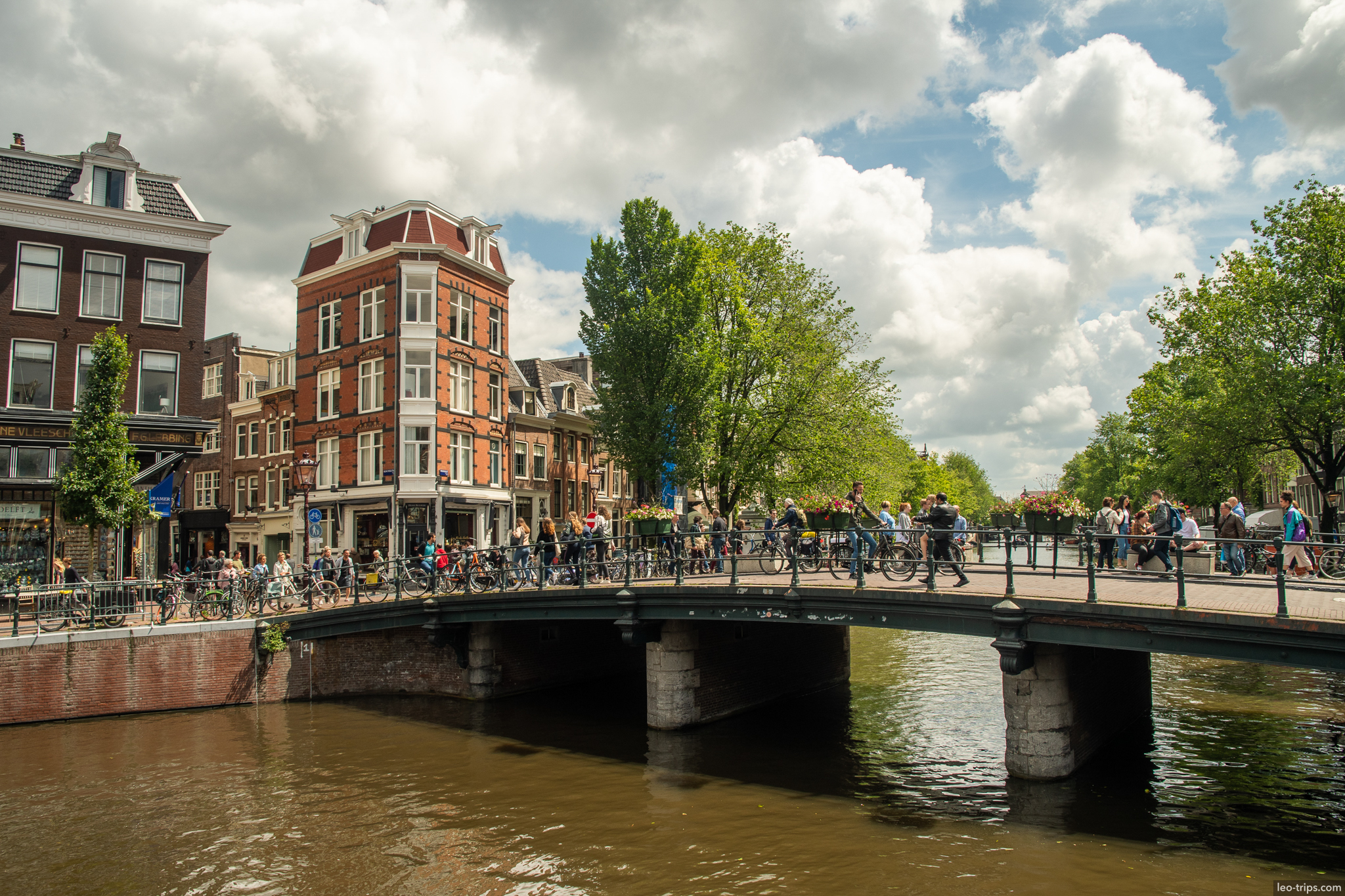 amsterdam canal bridge crowded with cyclists amsterdam