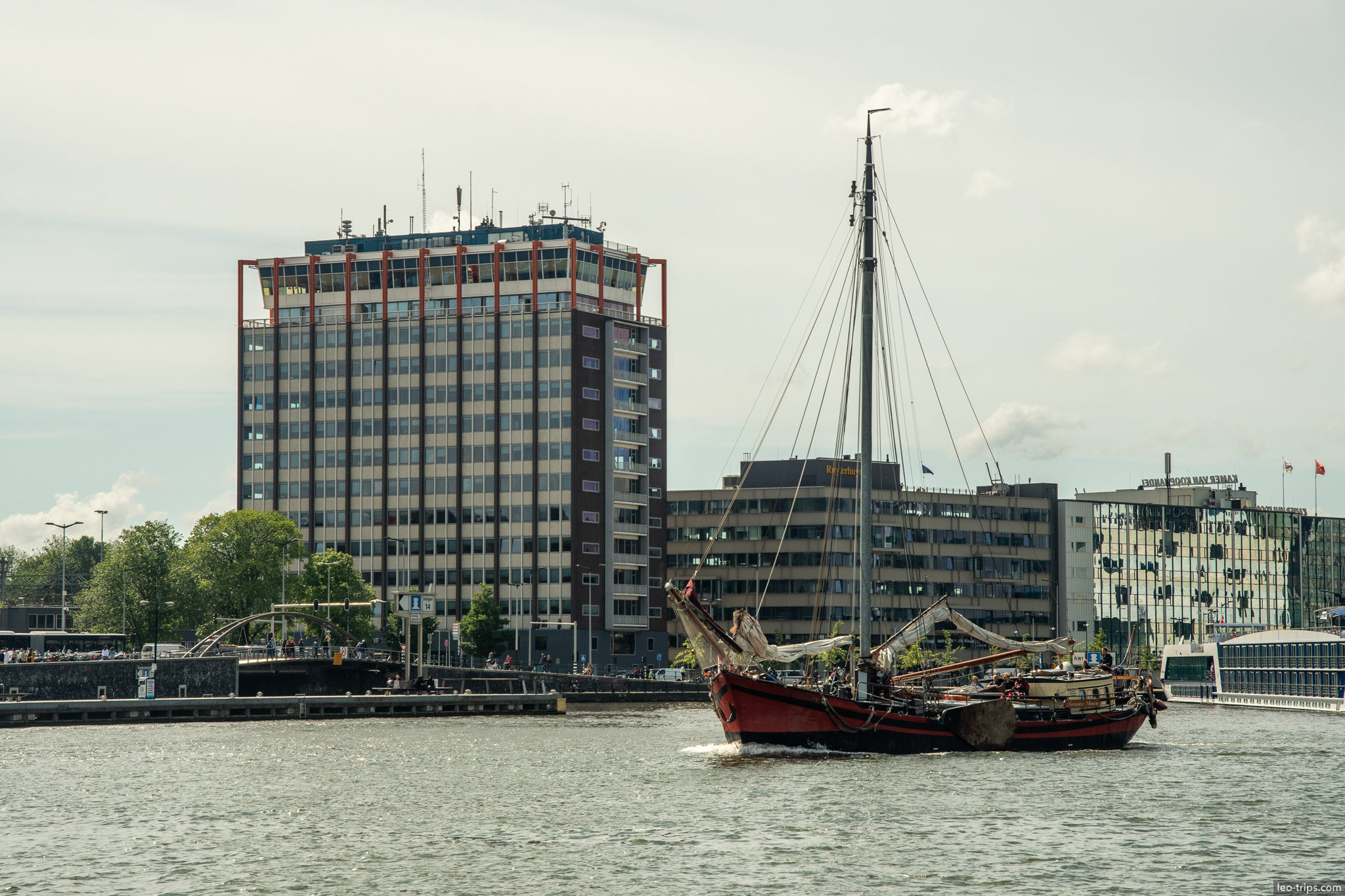 amsterdam harbor vintage sailing ship office buildings amsterdam