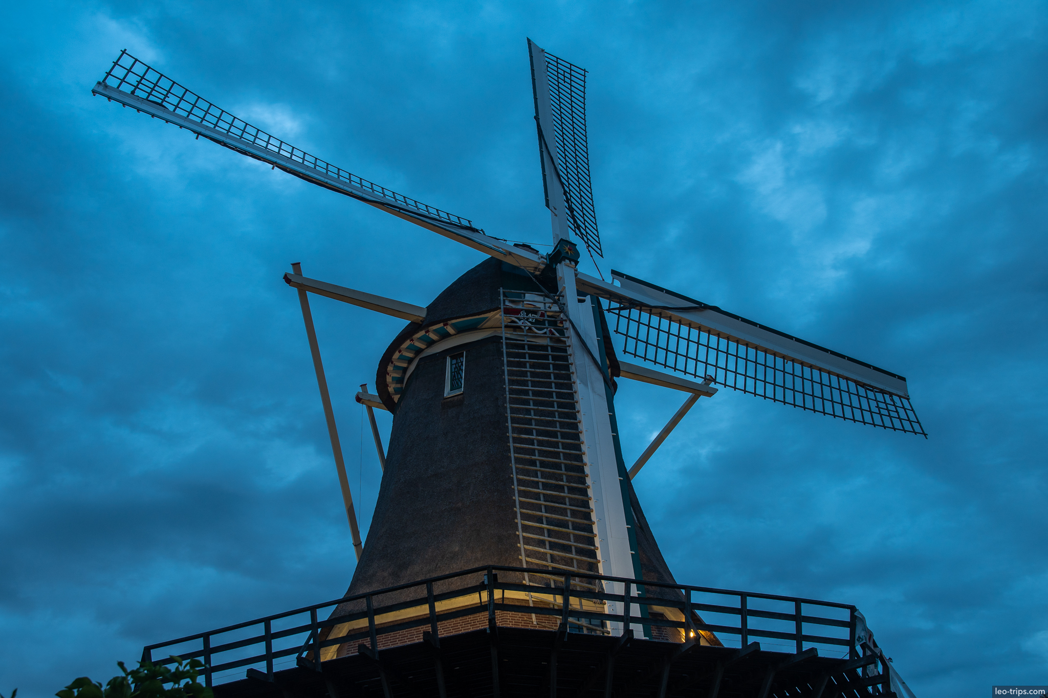 dutch windmill at blue hour night amsterdam