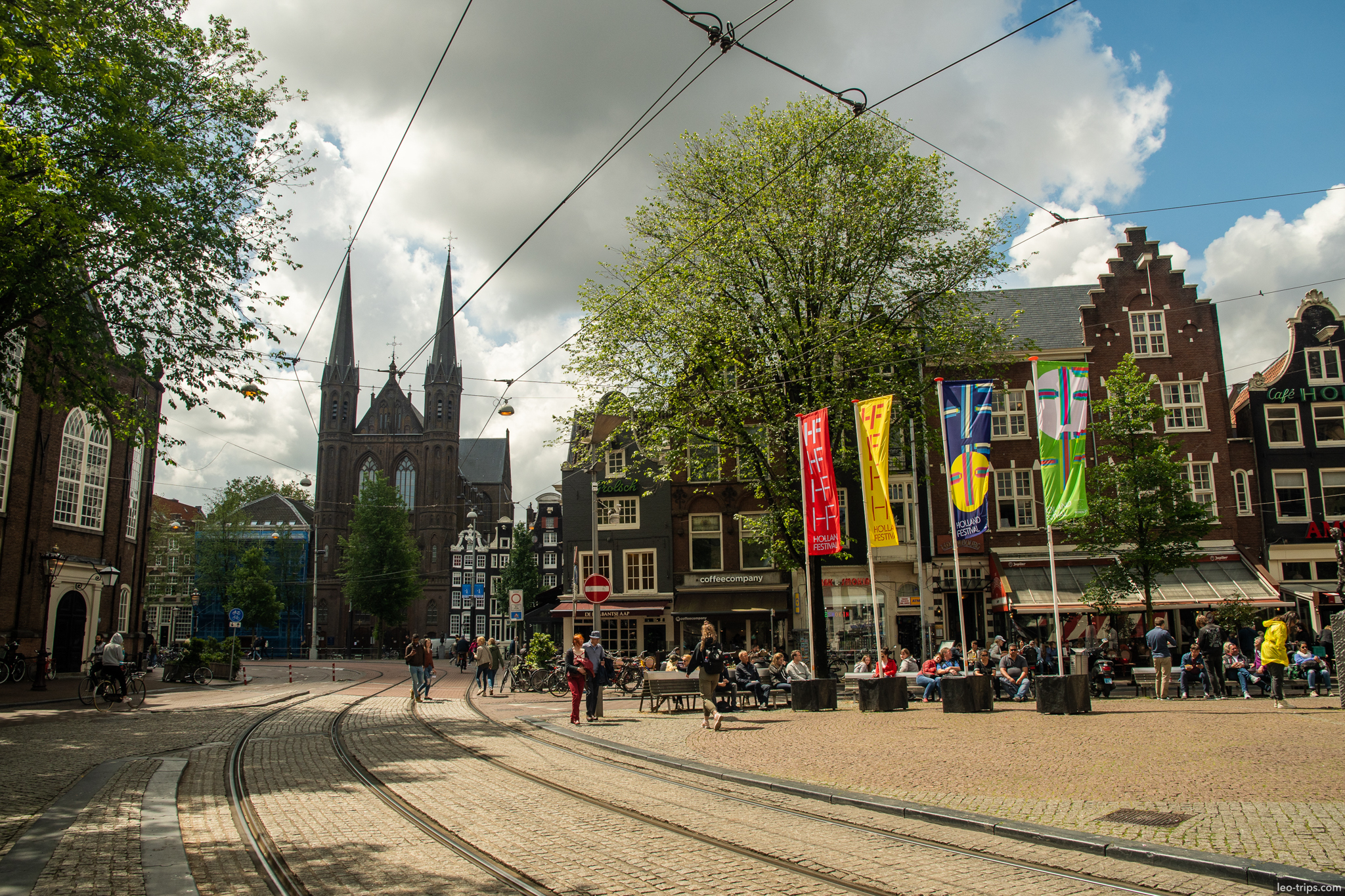leidseplein amsterdam krijtberg church tram tracks amsterdam