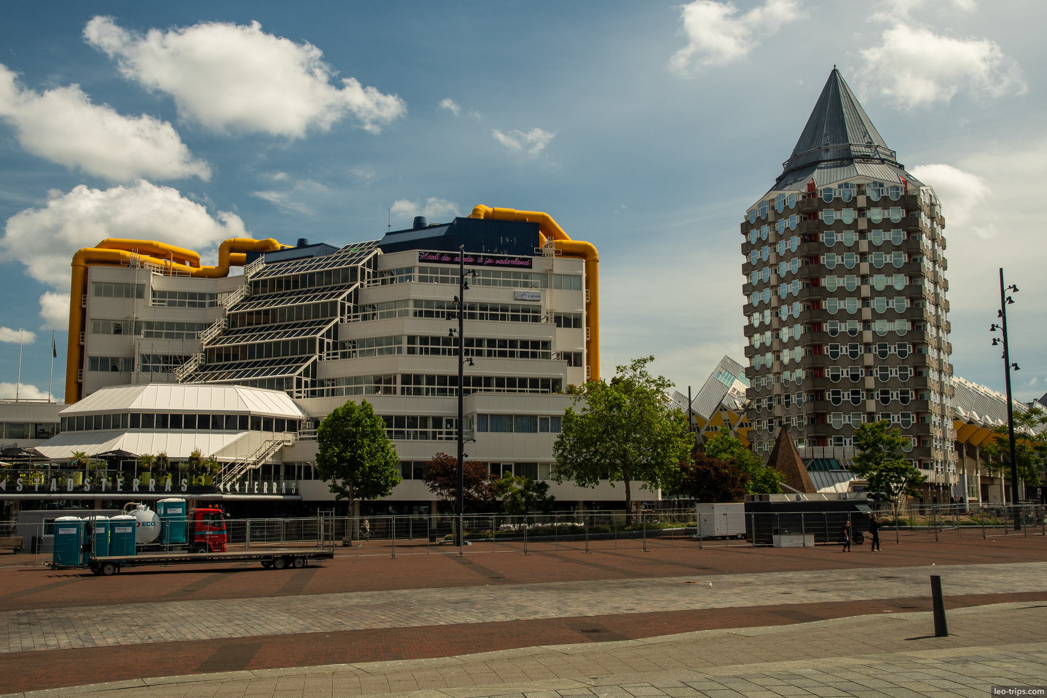 blaak pencil tower cube houses yellow pipes rotterdam