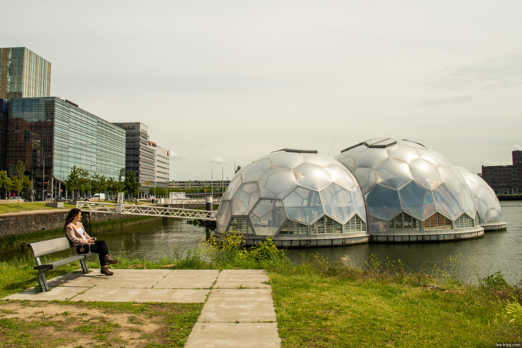 floating pavilion geodesic domes rijnhaven rotterdam
