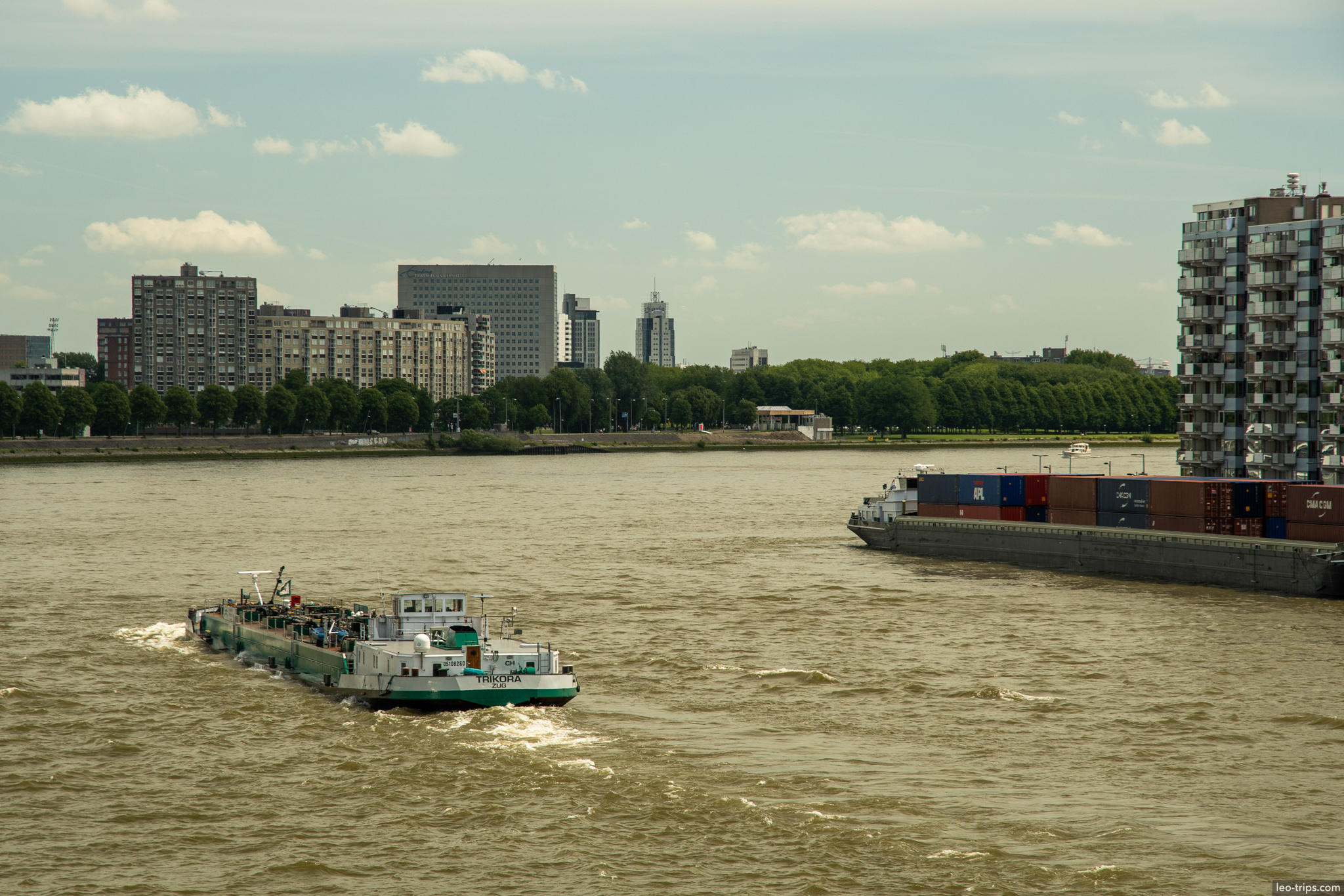 maas river cargo barge container ship rotterdam