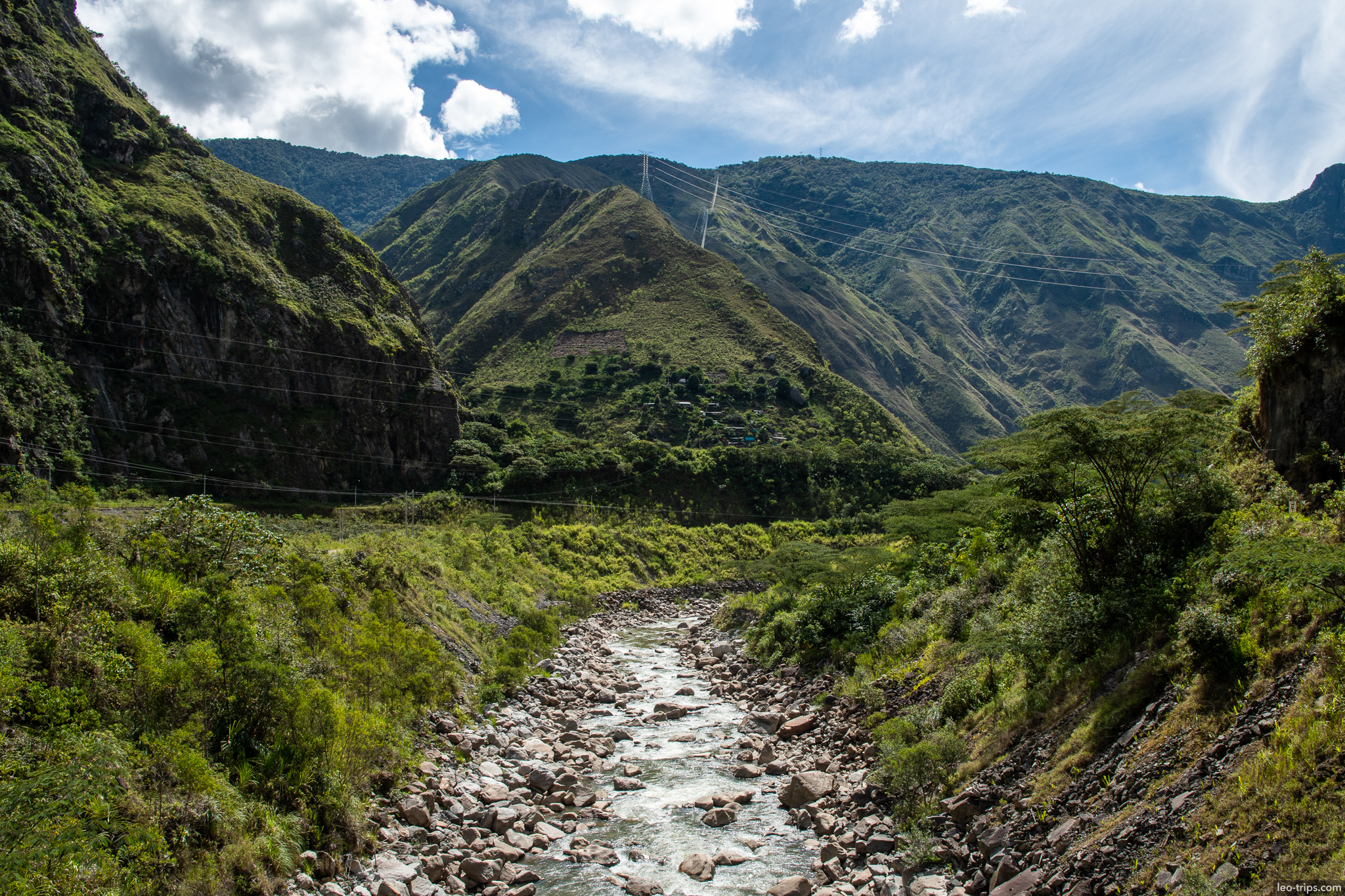 hidroelectrica river valley power lines village around aguas calientes