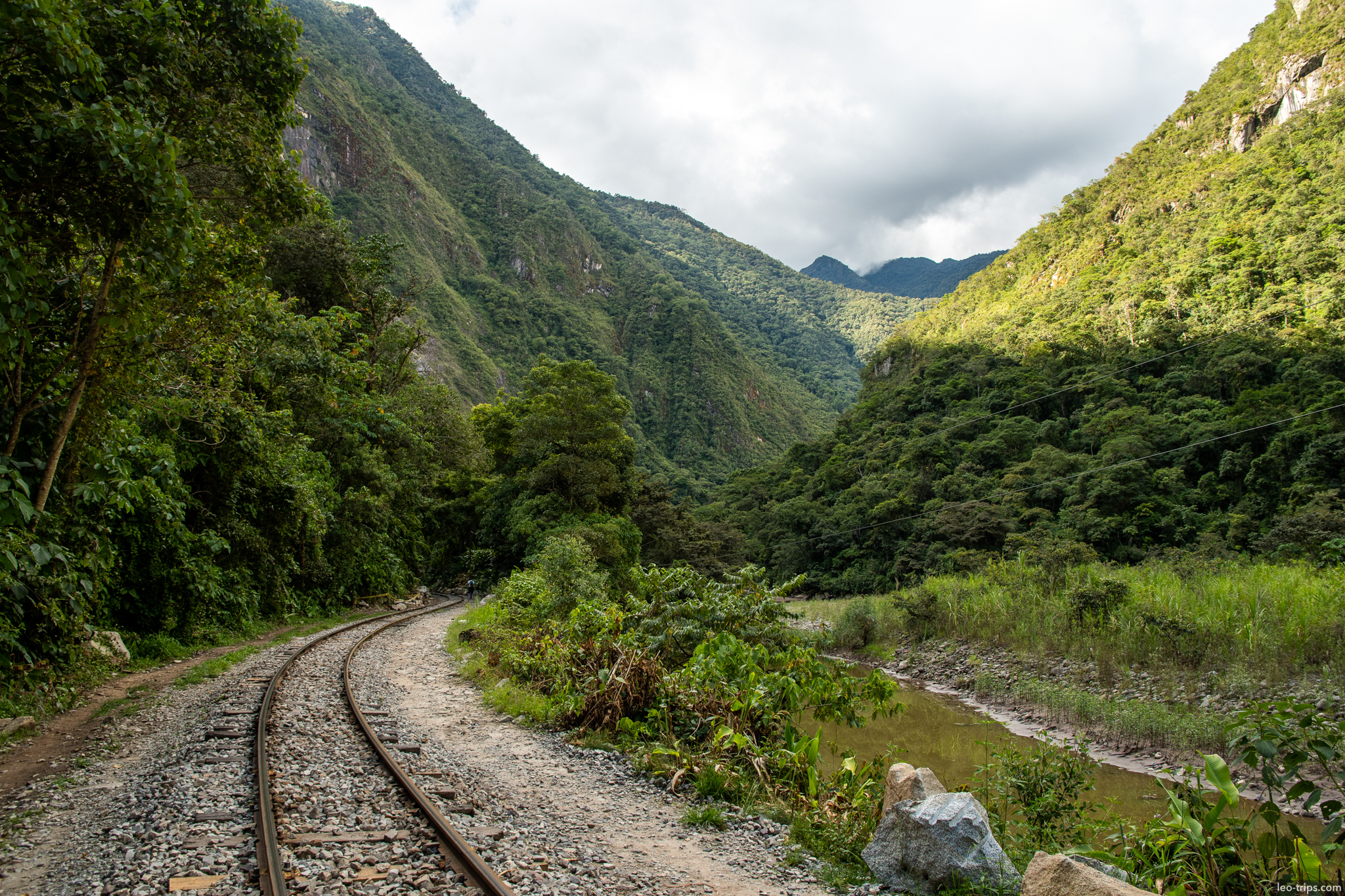 hidroelectrica trail railway curve urubamba canyon around aguas calientes