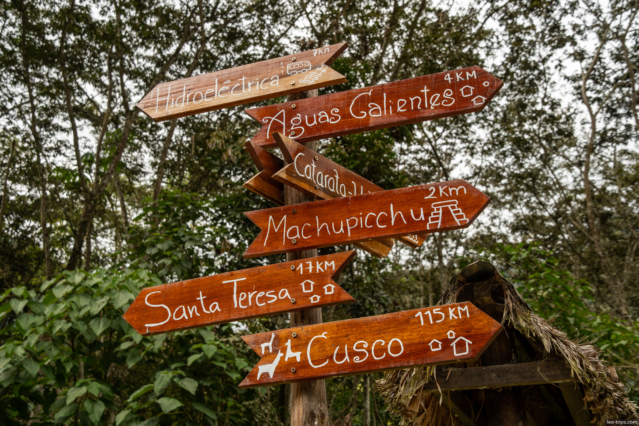 trail signpost hidroelectrica aguas calientes machupicchu cusco around aguas calientes