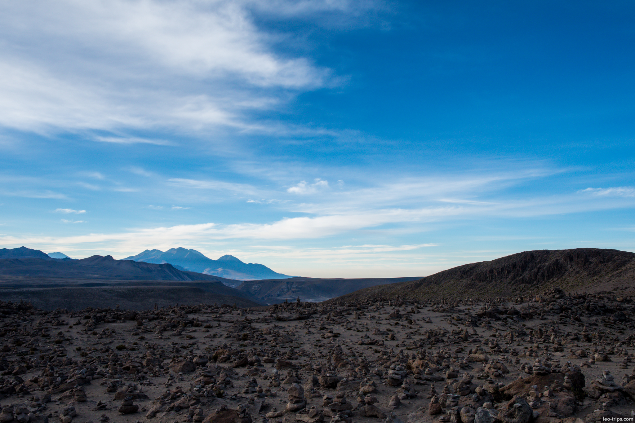 apachetas stone cairns patapampa pass peru colca canyon