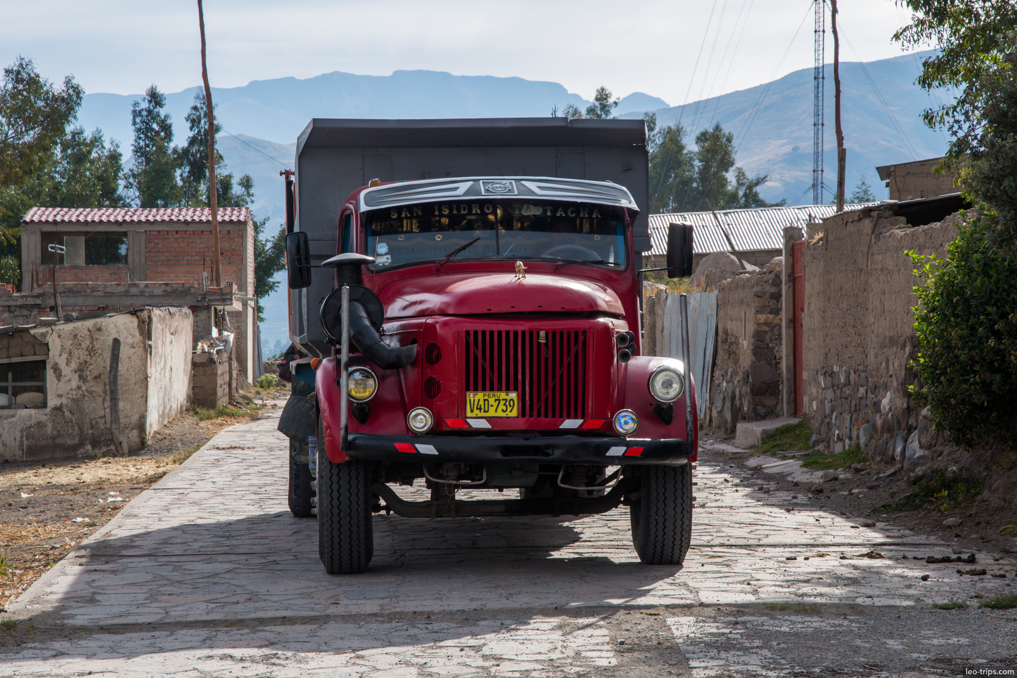 old red truck village street colca canyon colca canyon
