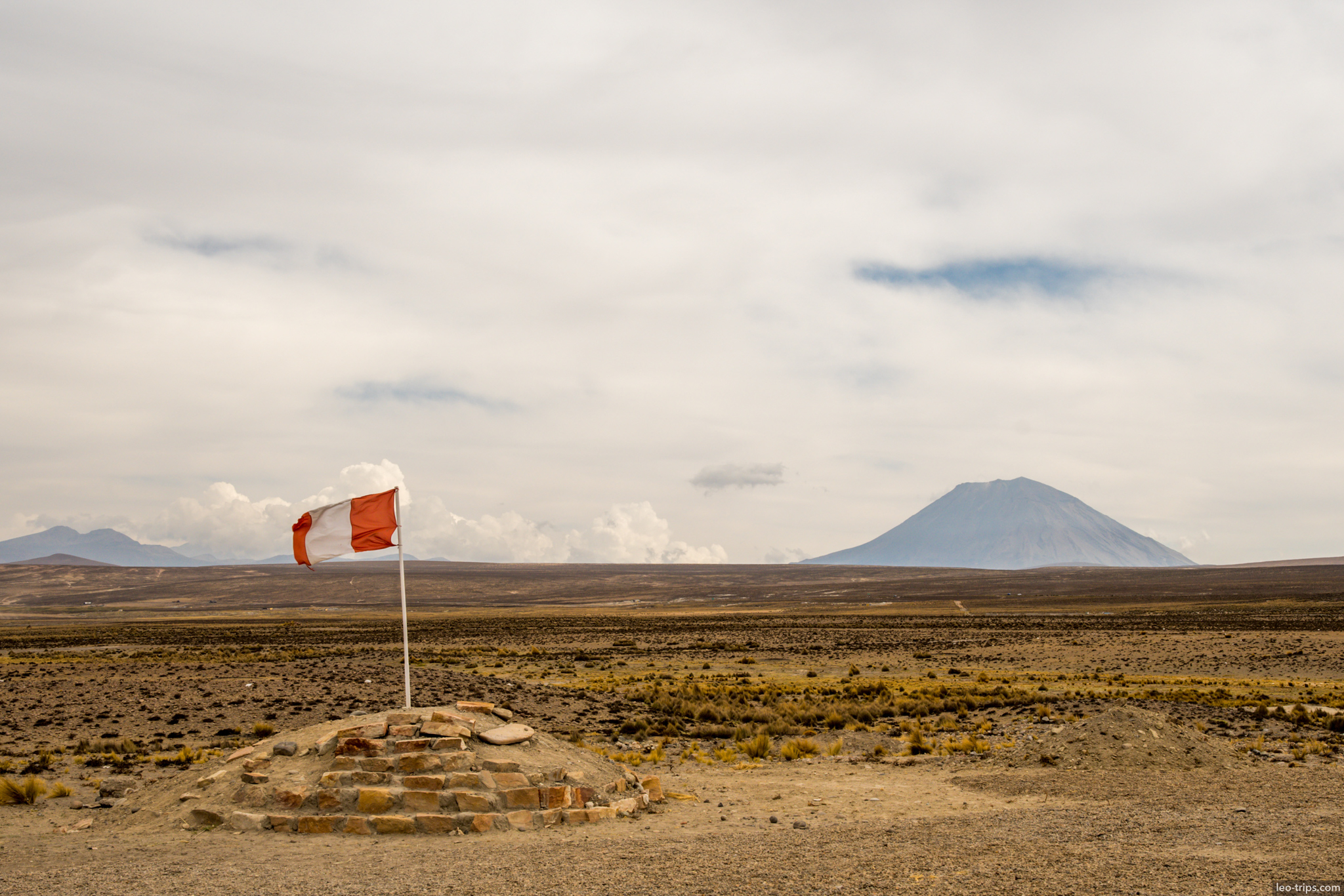 peru flag stone pedestal el misti volcano colca canyon