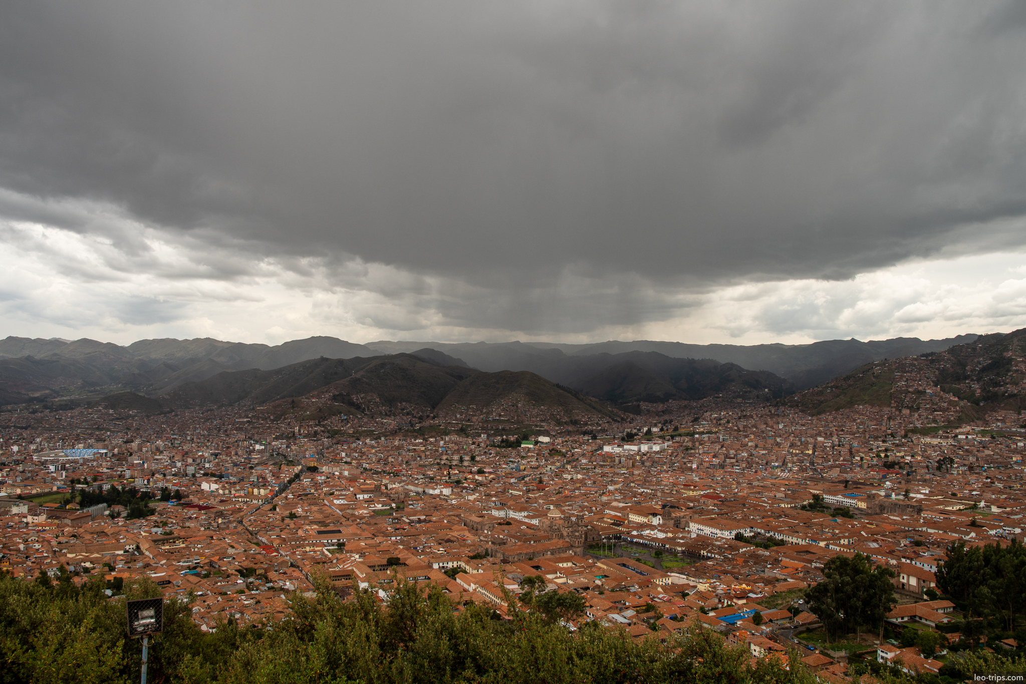 cusco city panorama stormy clouds aerial cusco