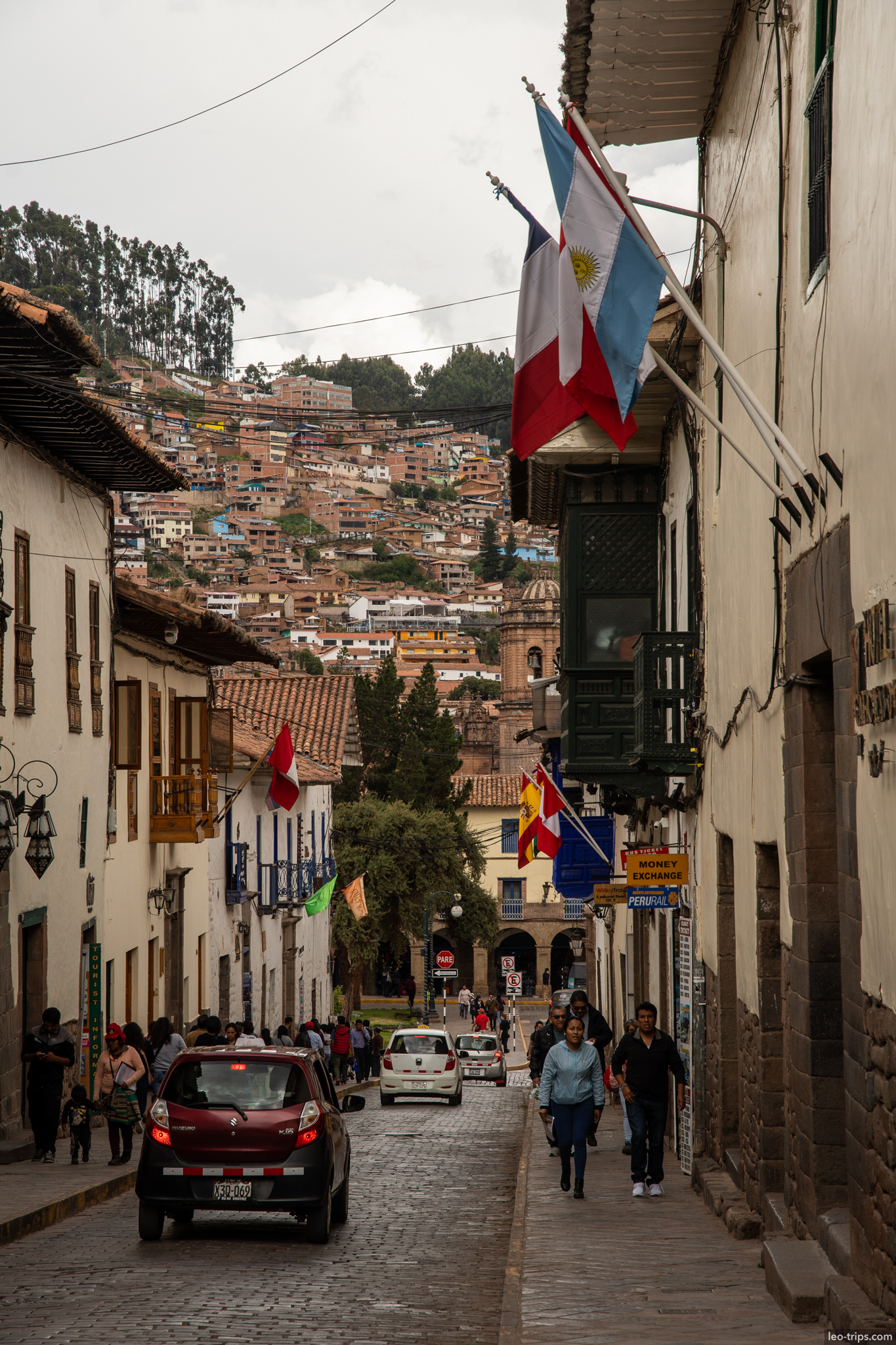 cusco street flags argentina france hillside cusco