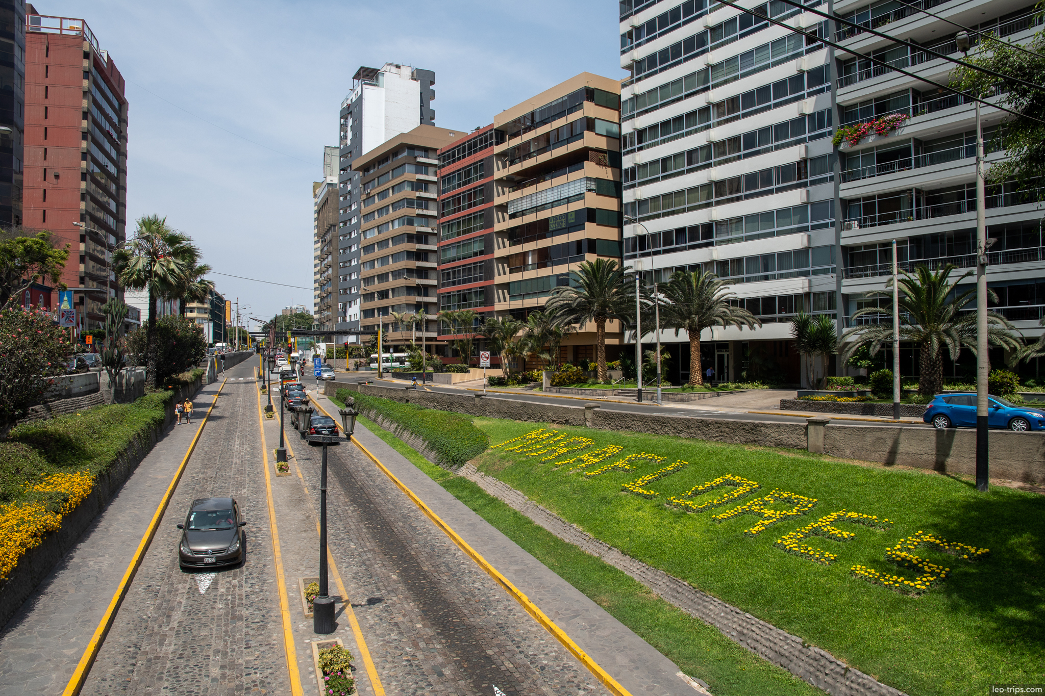 avenida larco miraflores cobblestone flower lawn lima