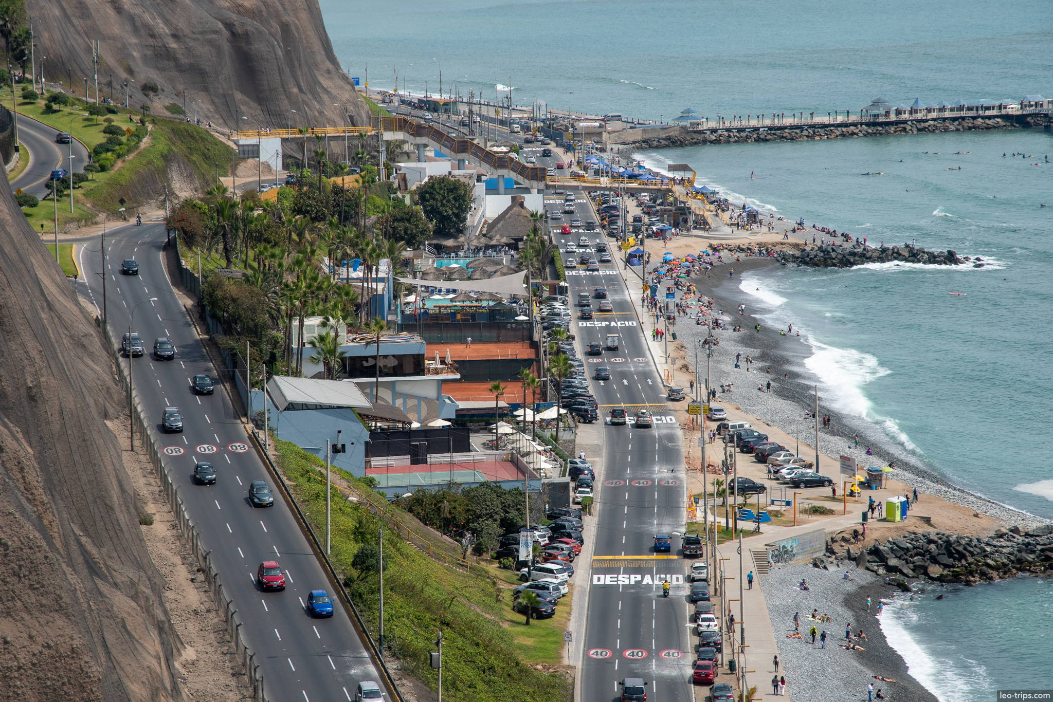costa verde highway miraflores cliffs aerial lima