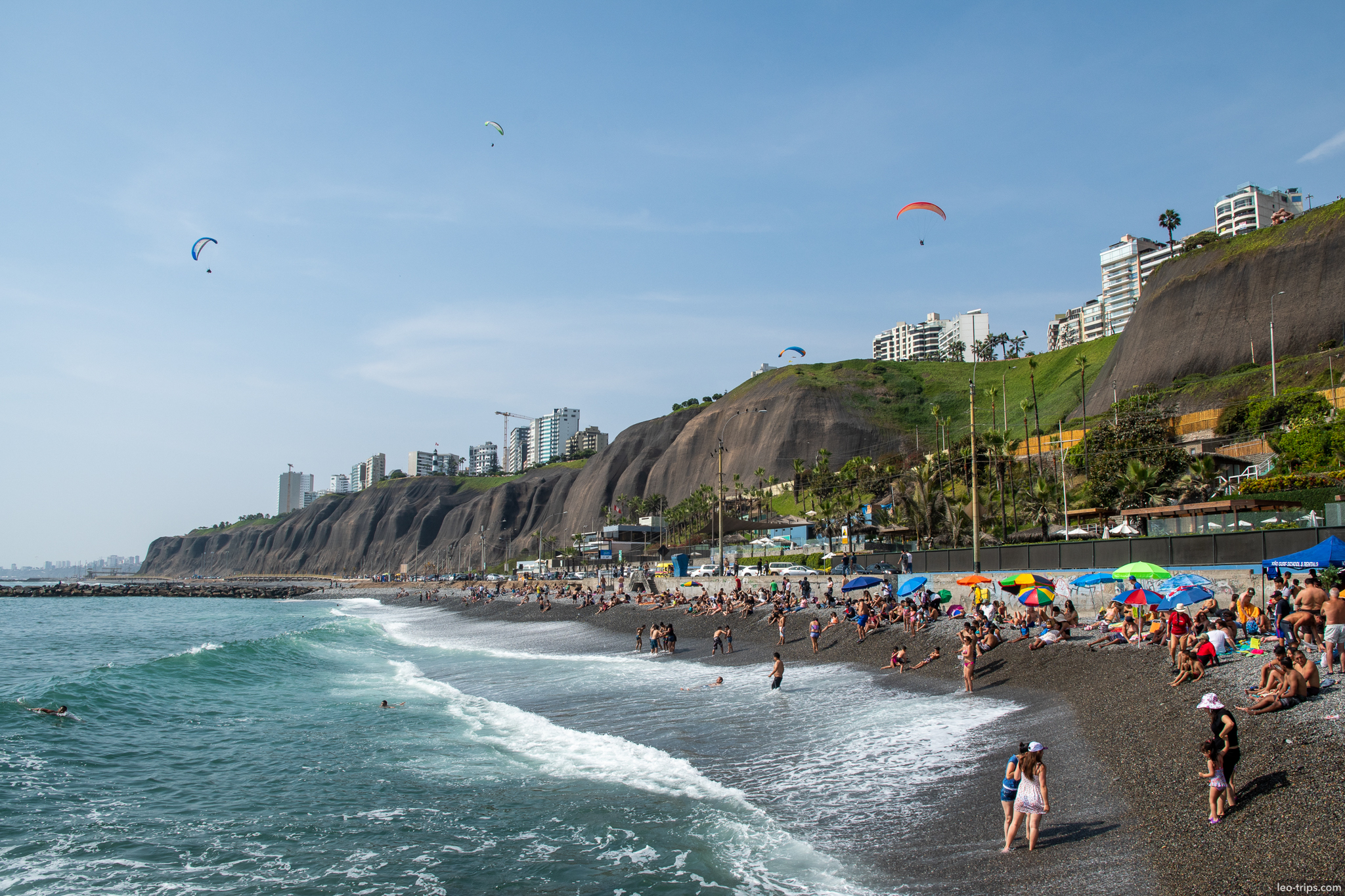 playa miraflores beach paragliders panorama lima