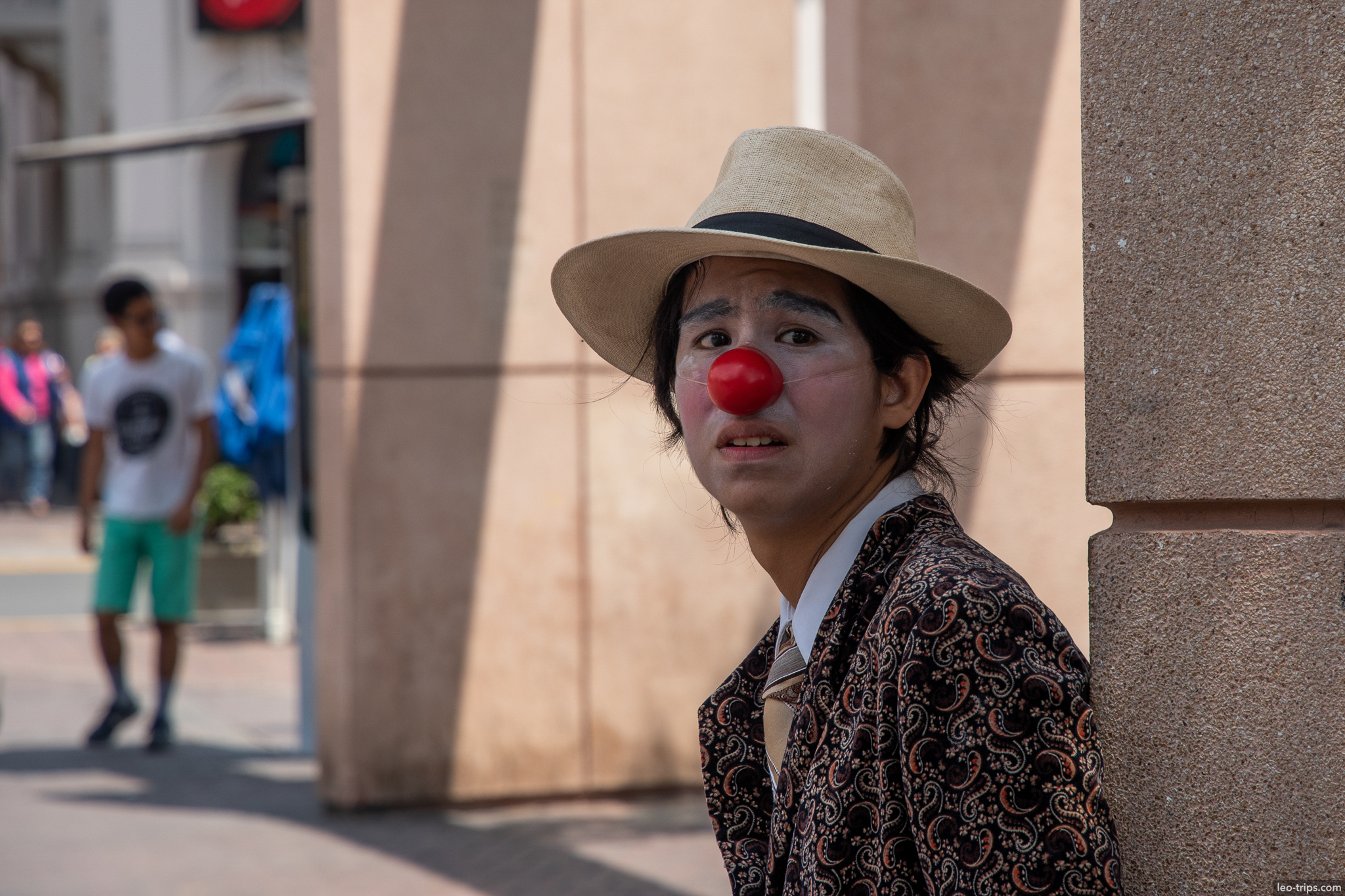 street clown mime red nose portrait lima lima