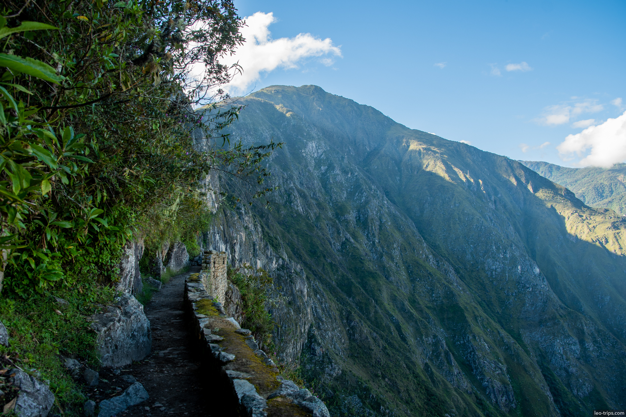 ancient inca aqueduct canal cliff edge machu picchu