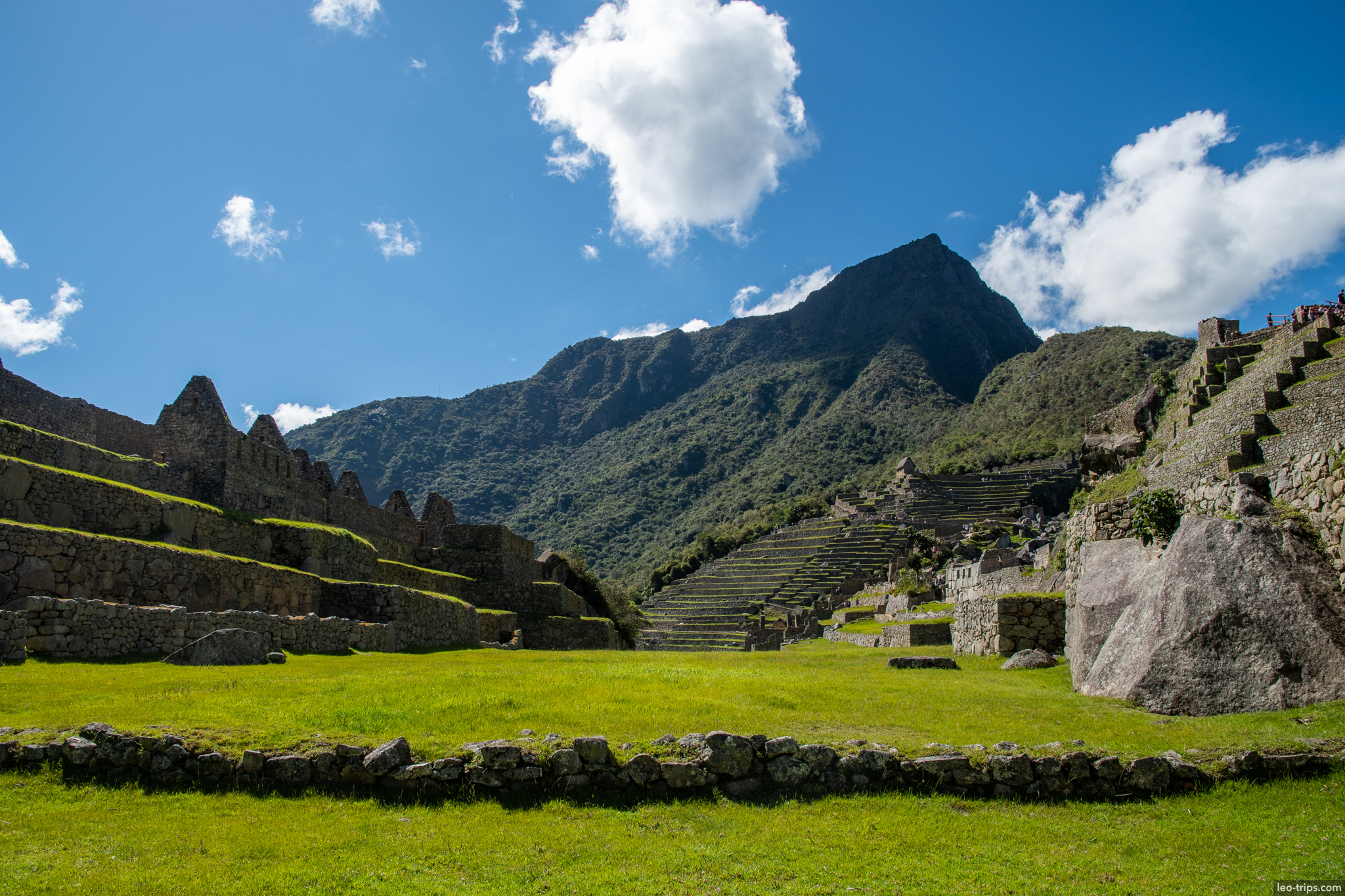plaza principal main square huayna picchu backdrop machu picchu