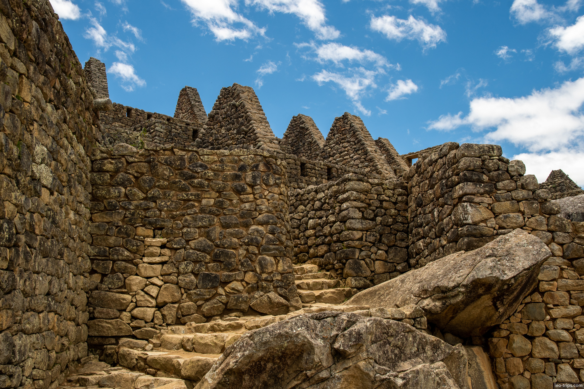residential sector stone stairs gabled houses machu picchu