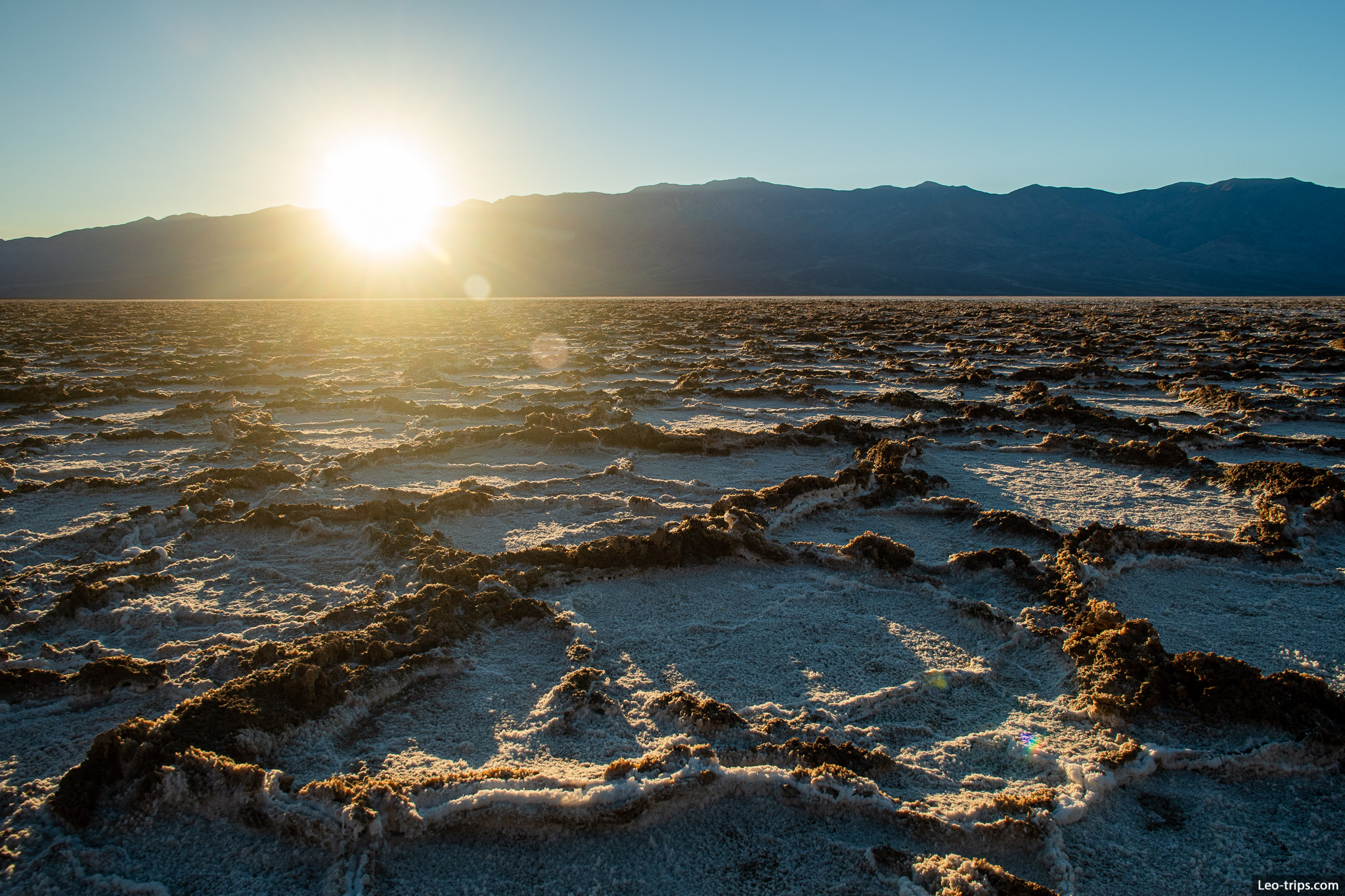 hexagons on salt pan at sunset death valley national park