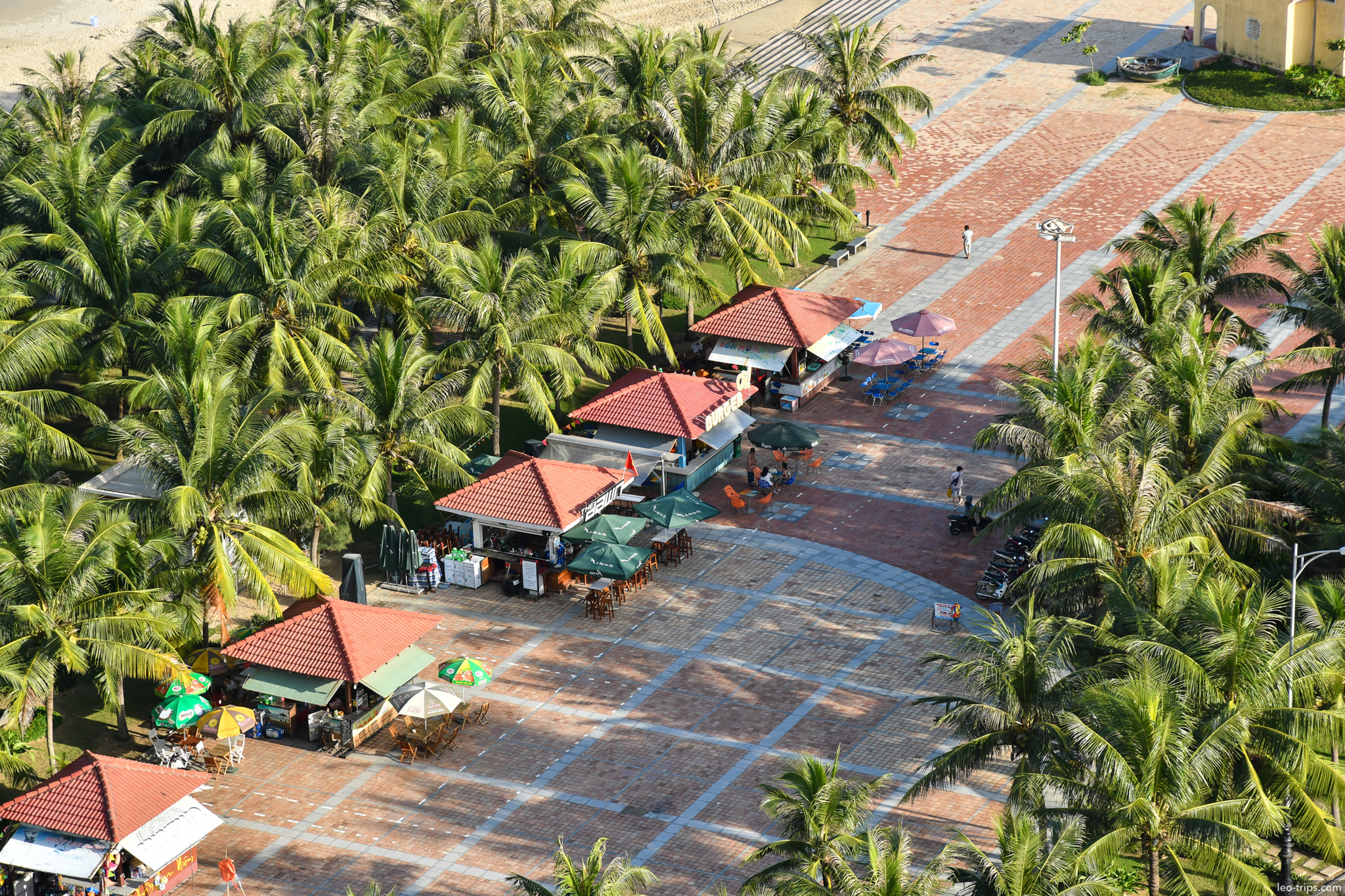 danang beach palm trees cafe aerial view da nang