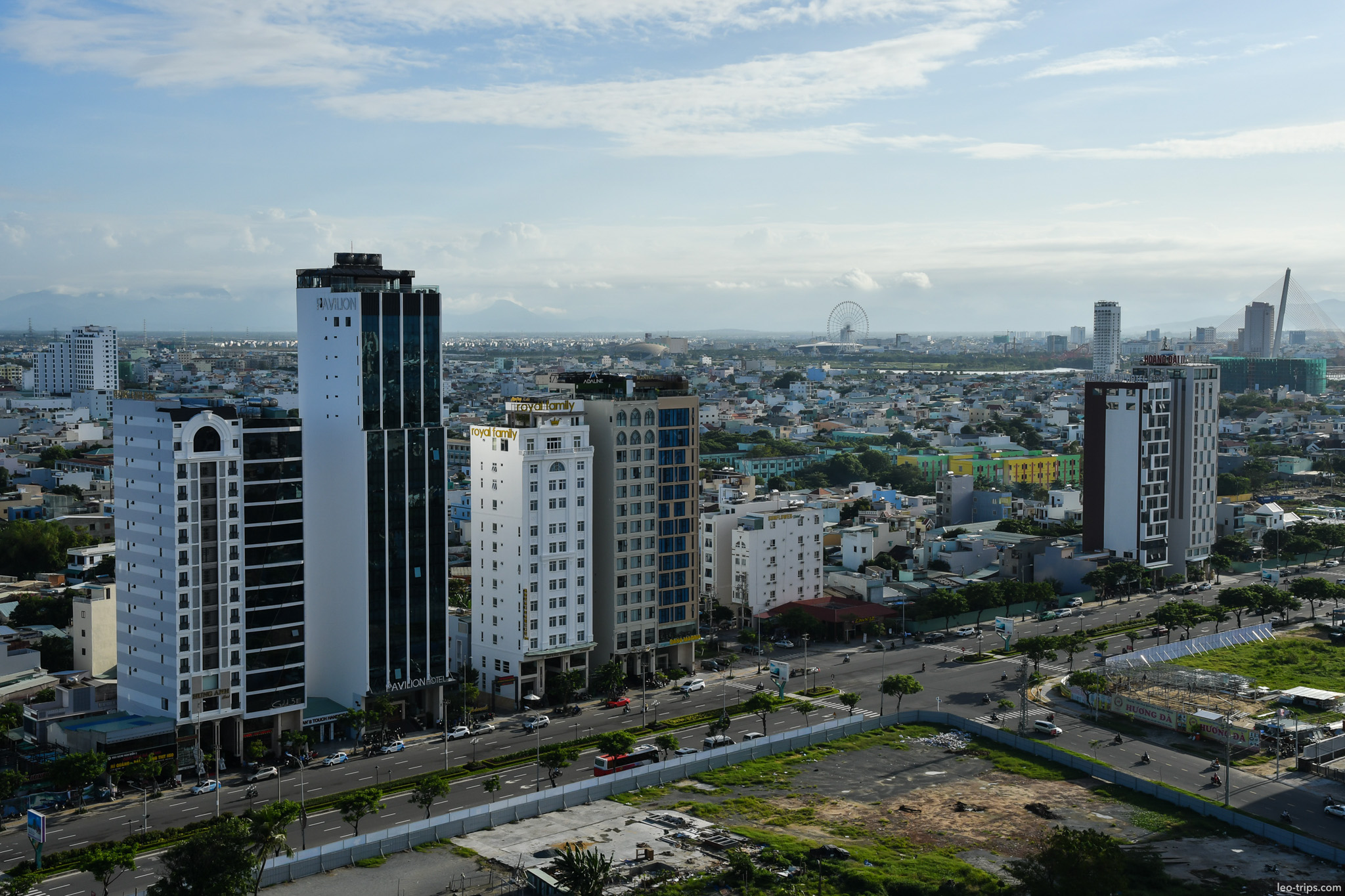 danang city skyline hotels ferris wheel aerial da nang