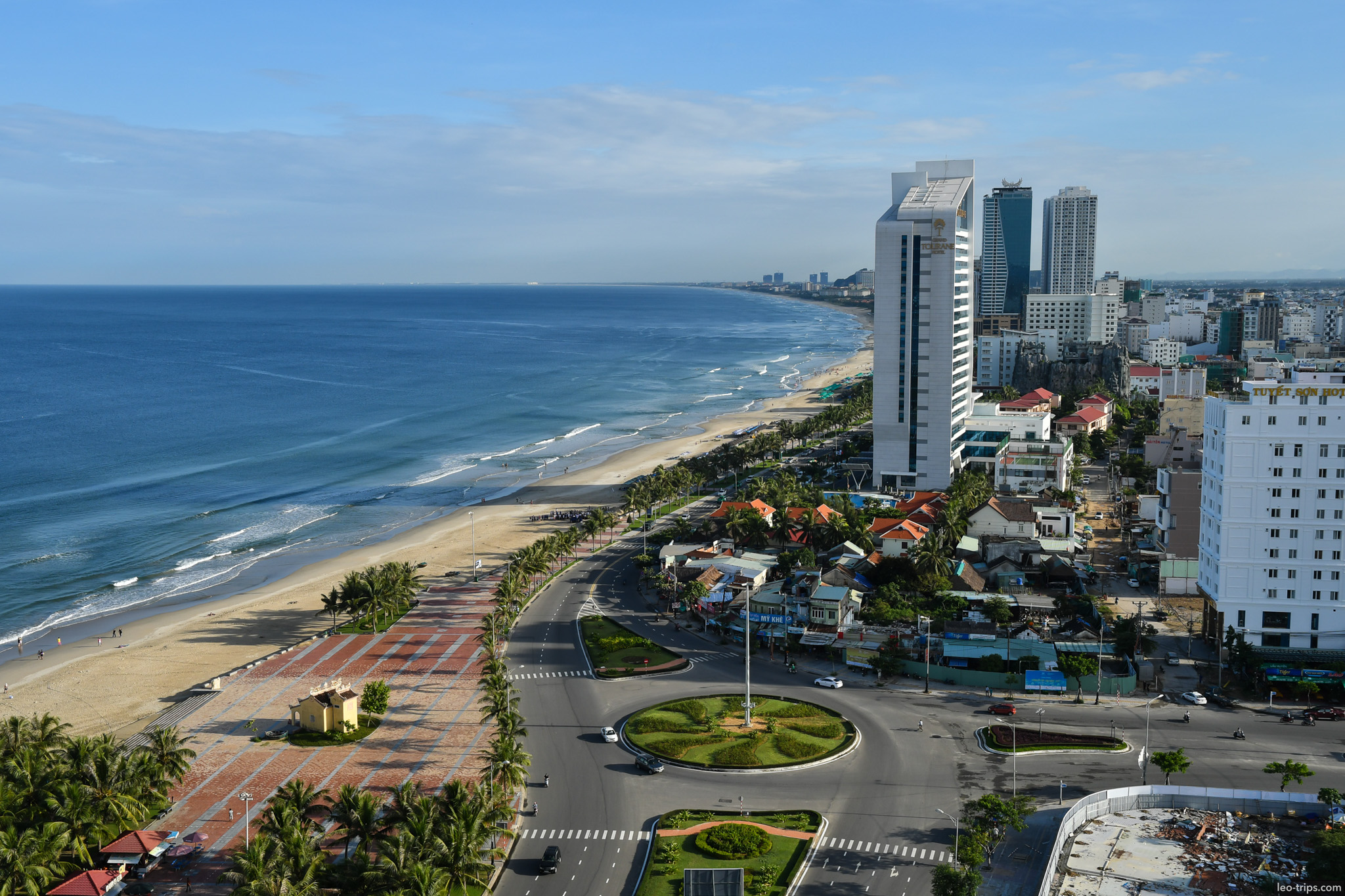 danang my khe beach aerial view city coastline da nang