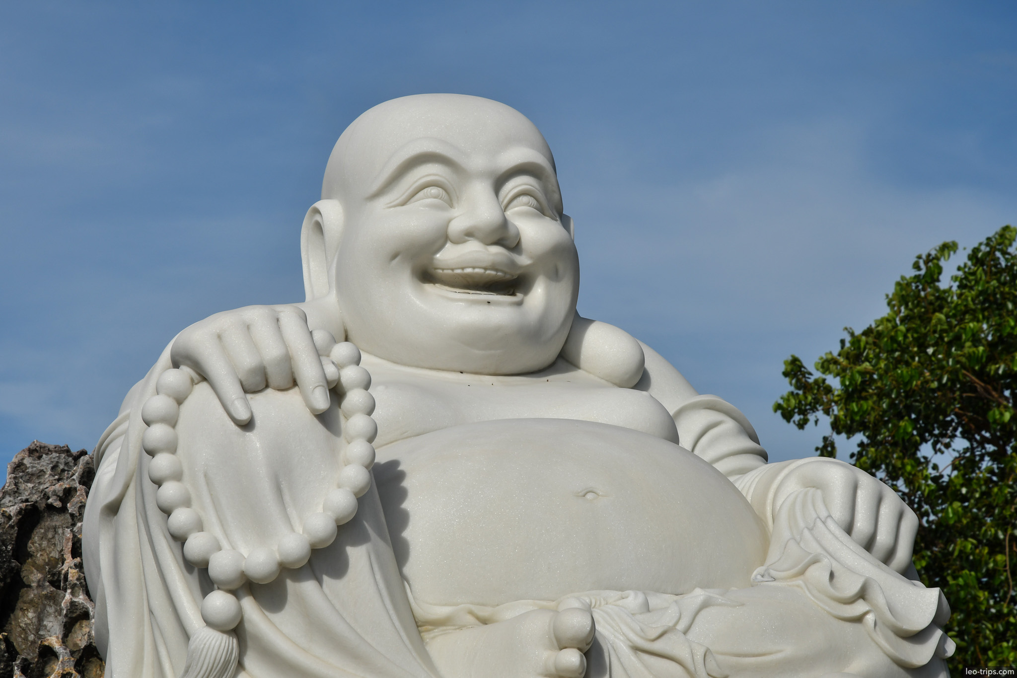 laughing buddha white marble statue linh ung da nang