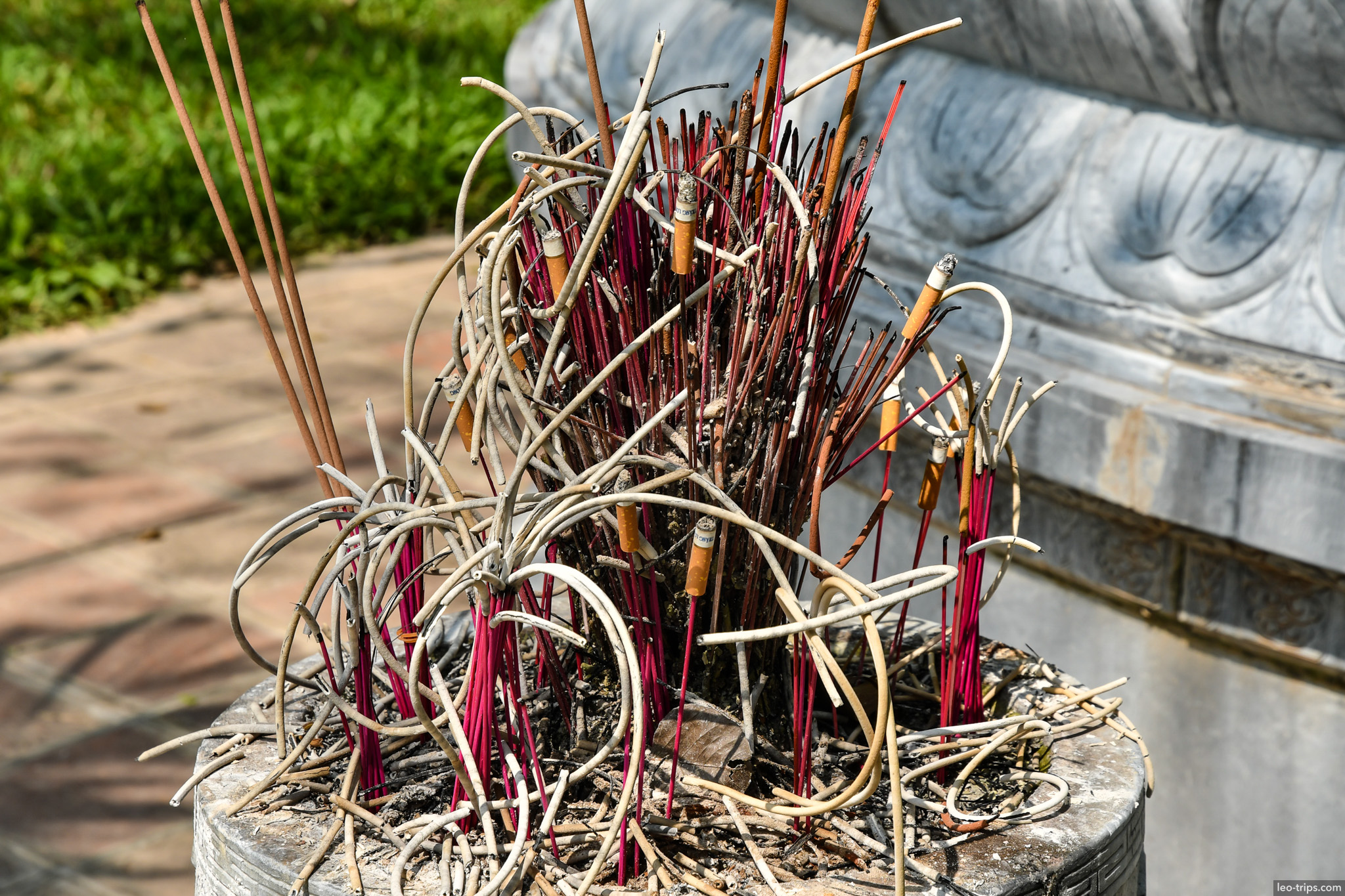 incense sticks burning stone altar hanoi temple hanoi