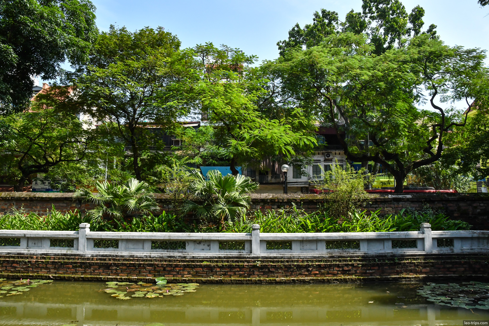 lotus pond white balustrade garden hanoi temple hanoi