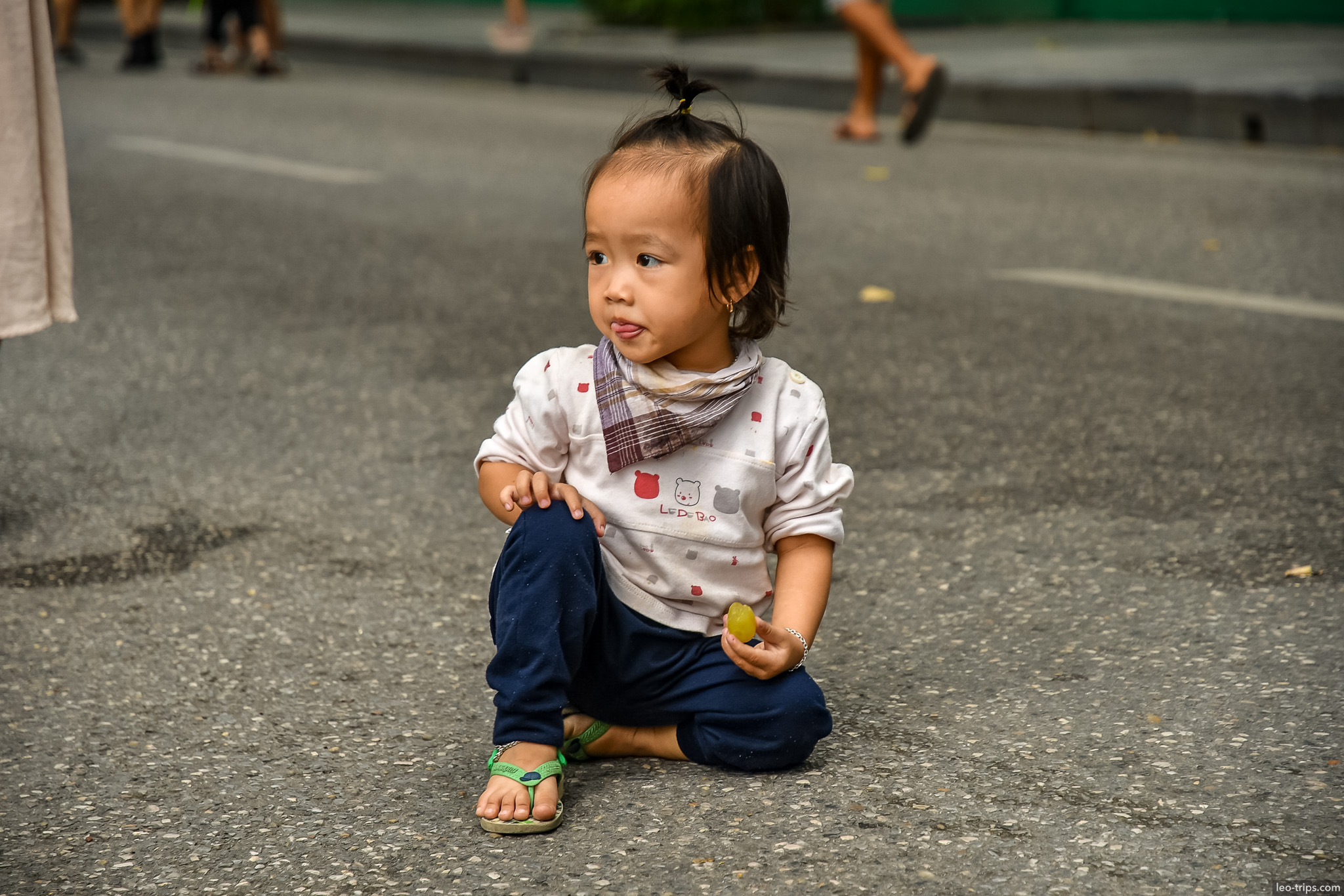 vietnamese toddler sitting pedestrian street hanoi hanoi