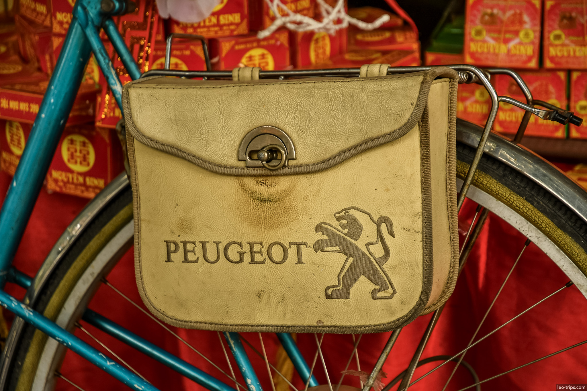 vintage peugeot bicycle bag red boxes hanoi hanoi