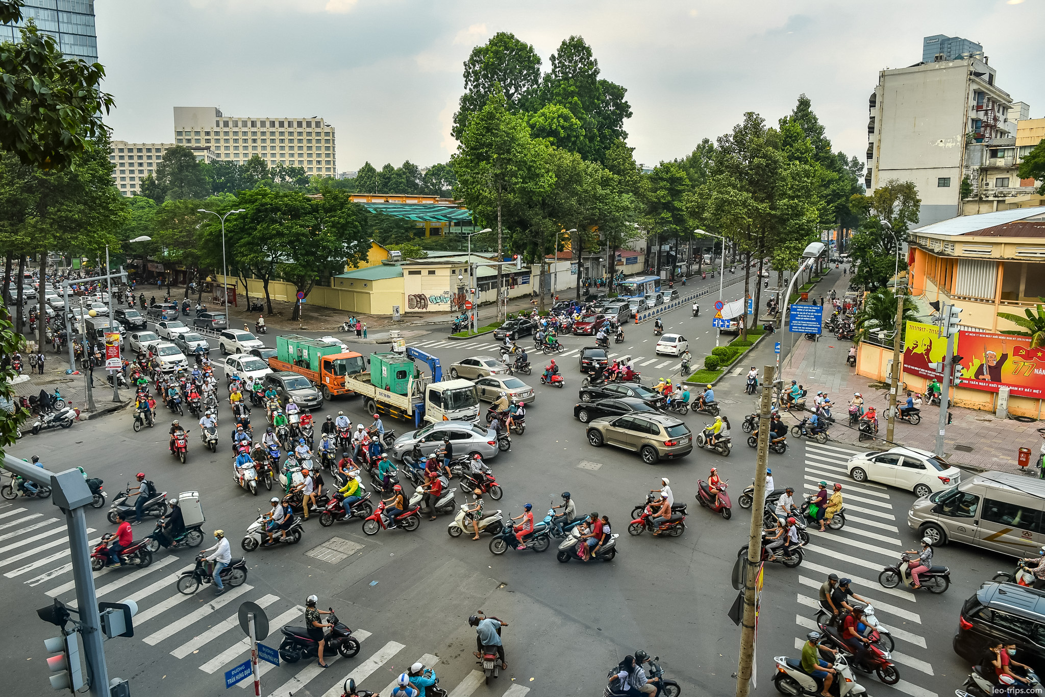 chaotic intersection aerial view saigon ho chi minh city