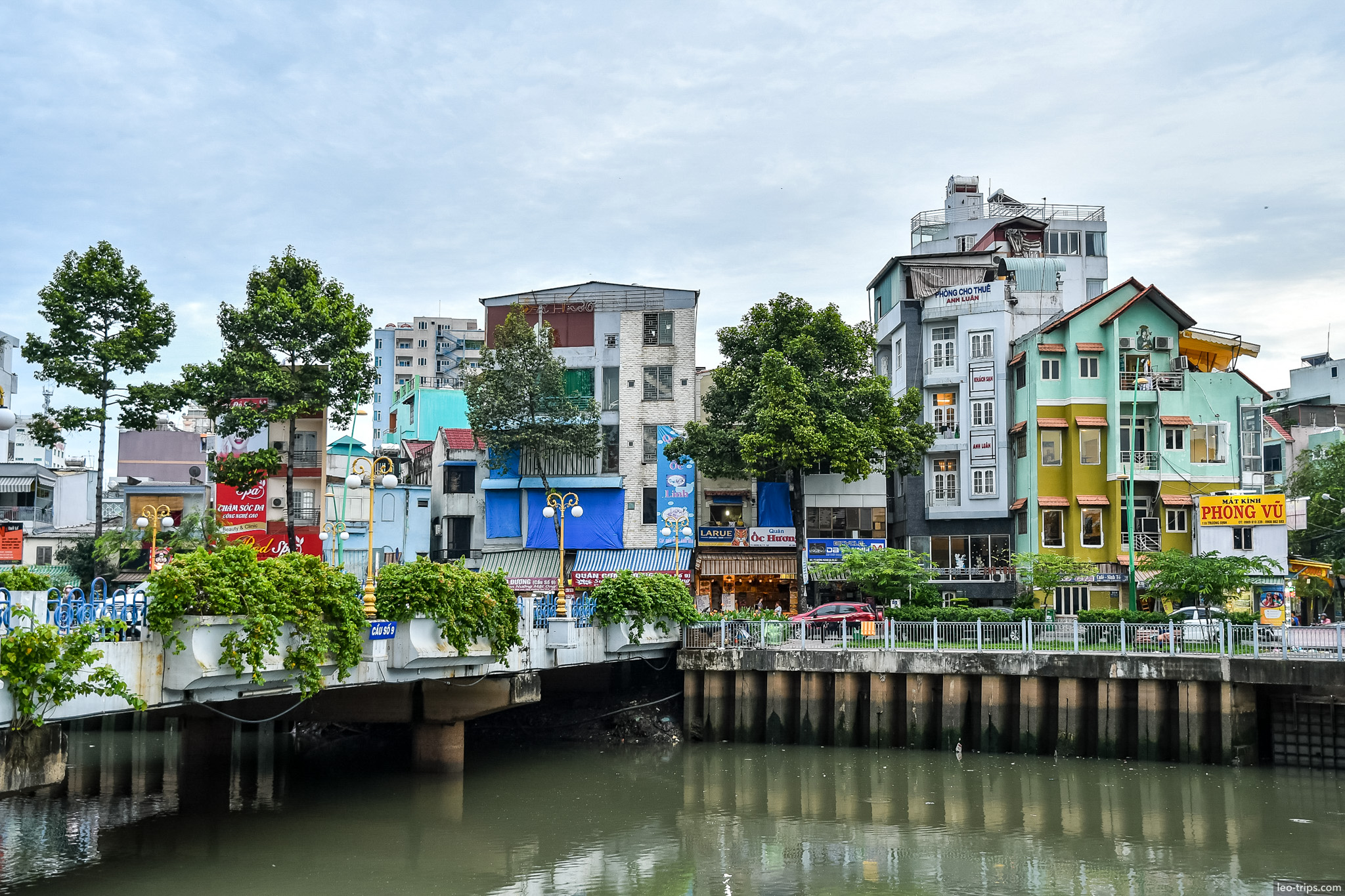 colorful narrow houses canal waterfront saigon ho chi minh city