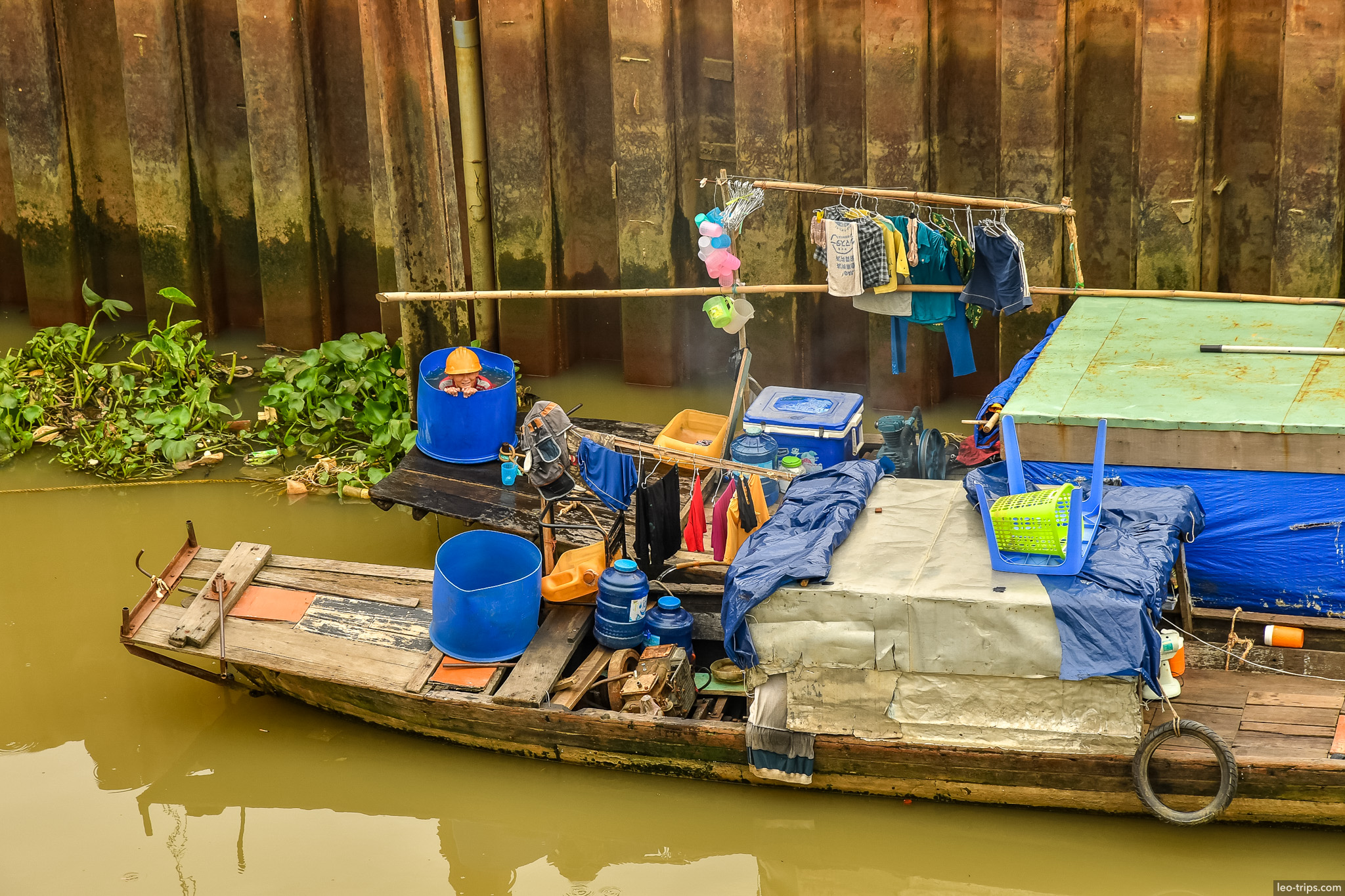 floating houseboat saigon river closeup ho chi minh city