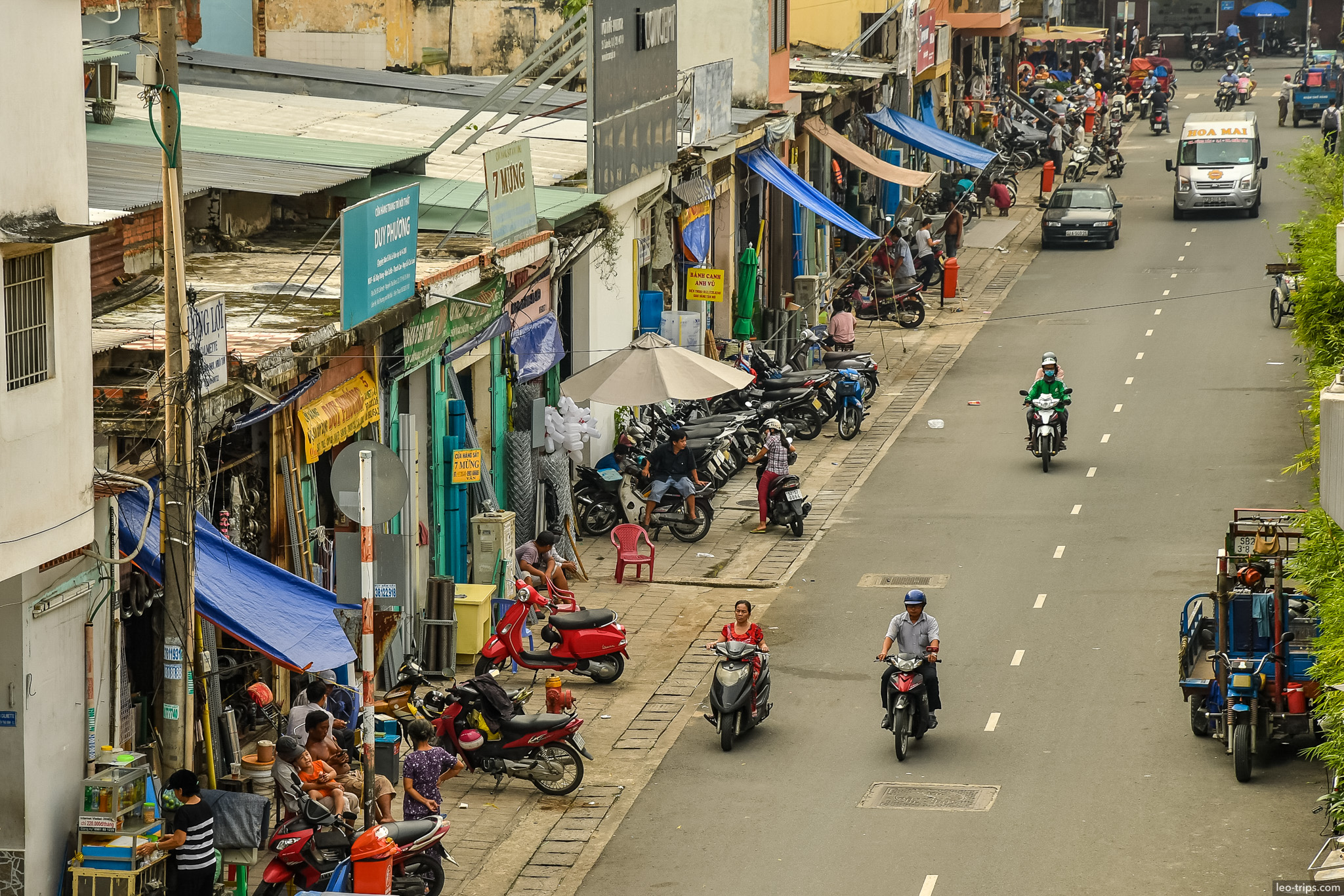 local street shops aerial view saigon ho chi minh city