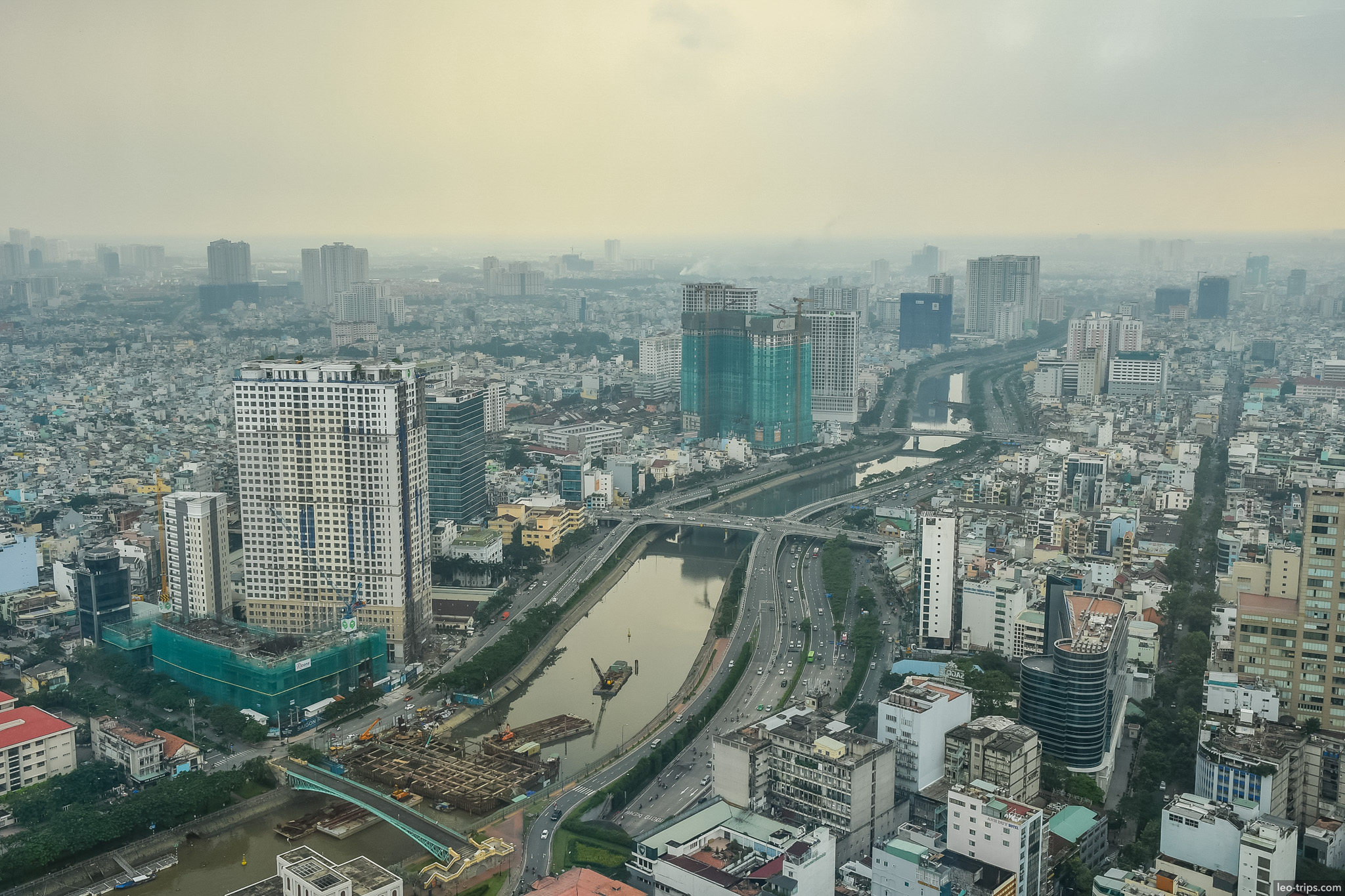 saigon river panorama hazy skyline ho chi minh city