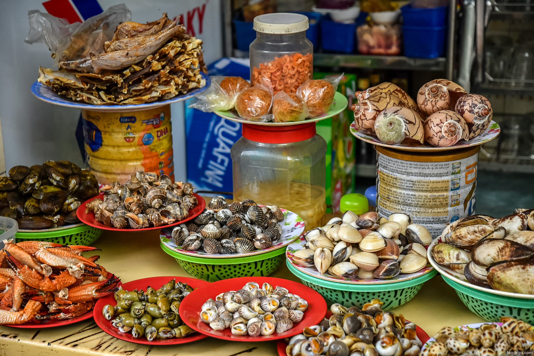 seafood shellfish snails display street stall ho chi minh city